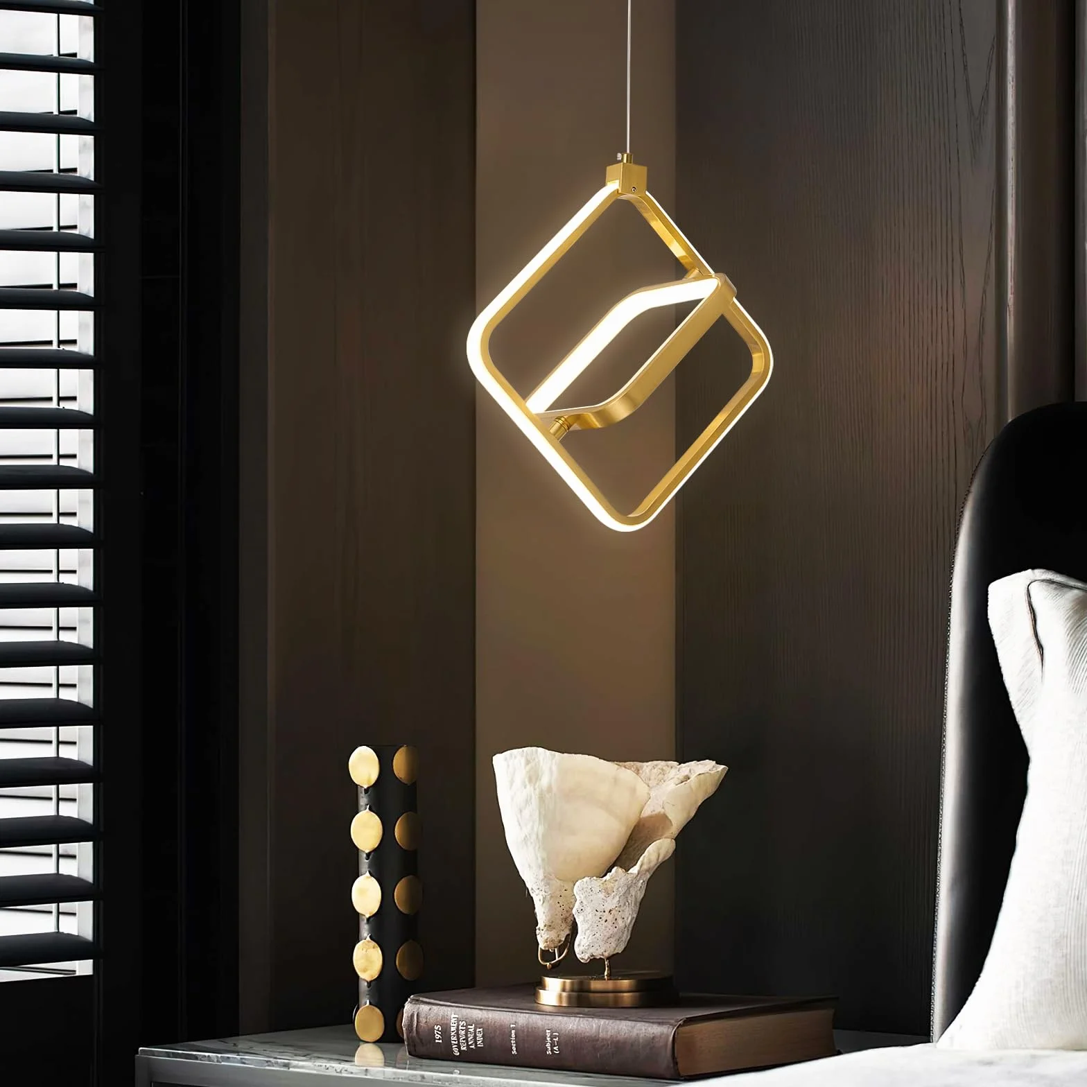 Nowoczesna lampa wisząca LED, złoty pierścień, żyrandol z regulacją wysokości, pasuje do kuchni, wyspy, sypialni, salonu, foyer (prostokątny, 2 pierścienie)