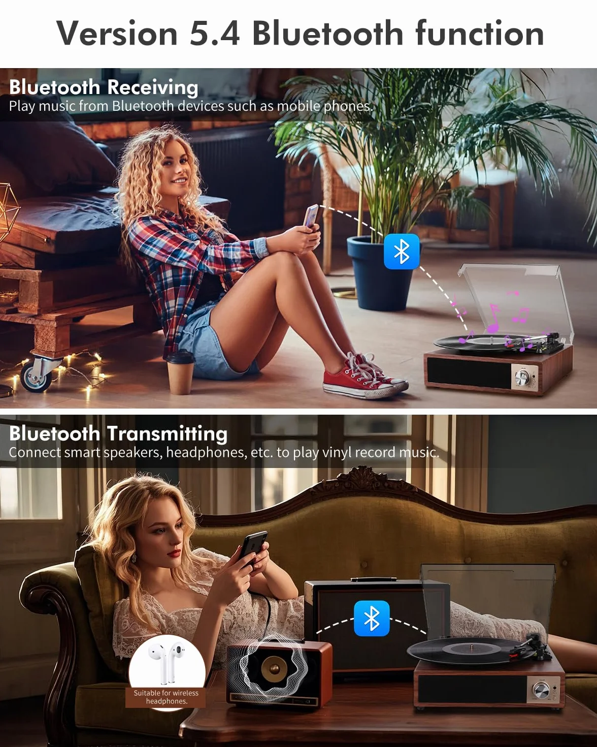 Gramofon Bluetooth 5.4 33/45/78 obr./min Odtwarzacz Winylowy Stereo