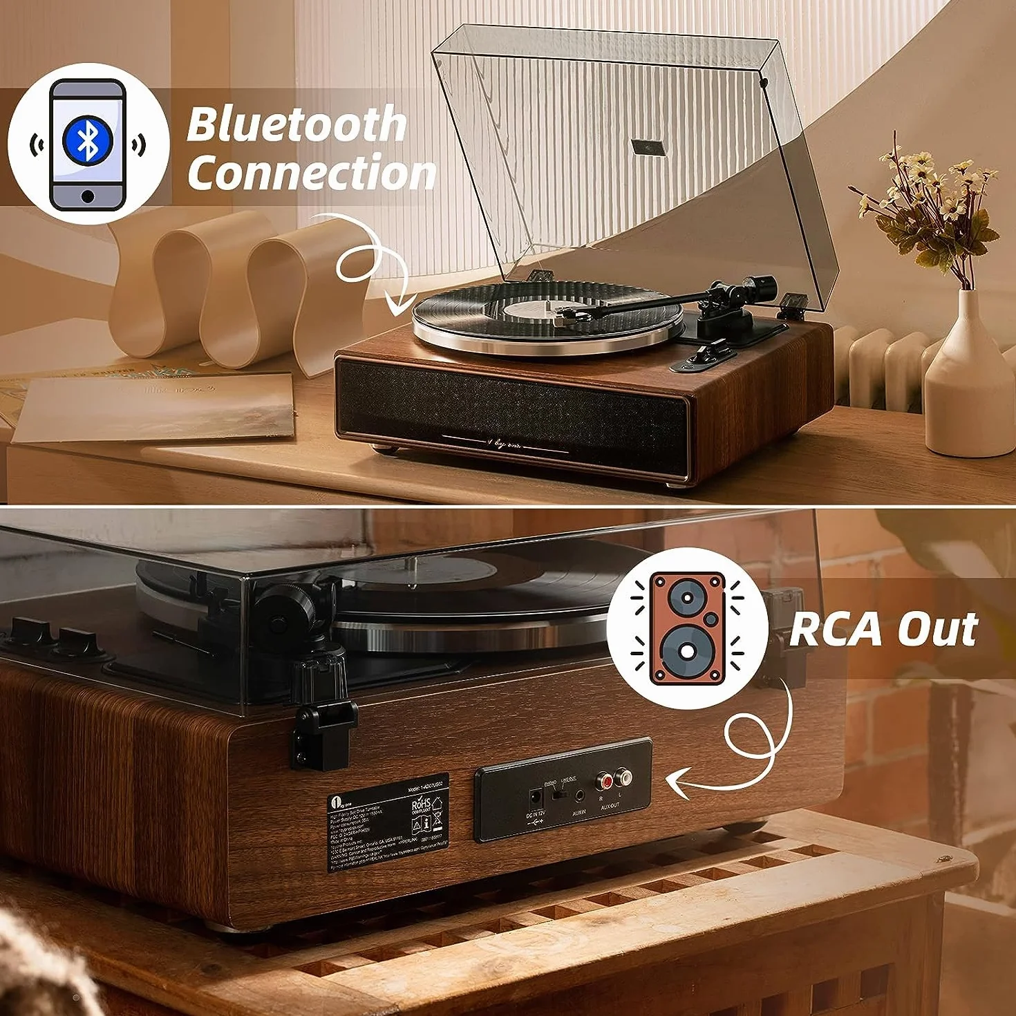 Gramofon ONE z wbudowanymi głośnikami Bluetooth 33/45 obr./min napęd pasowy MM Record Player
