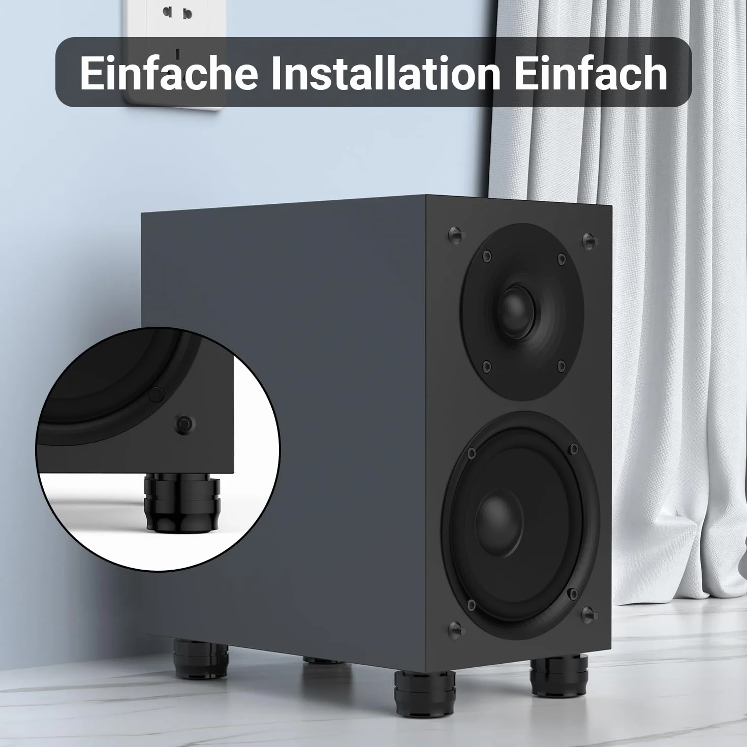 Nóżki głośnika HiFi, 33 x 22 mm, czarne, 4 sztuki do subwoofera gramofonu