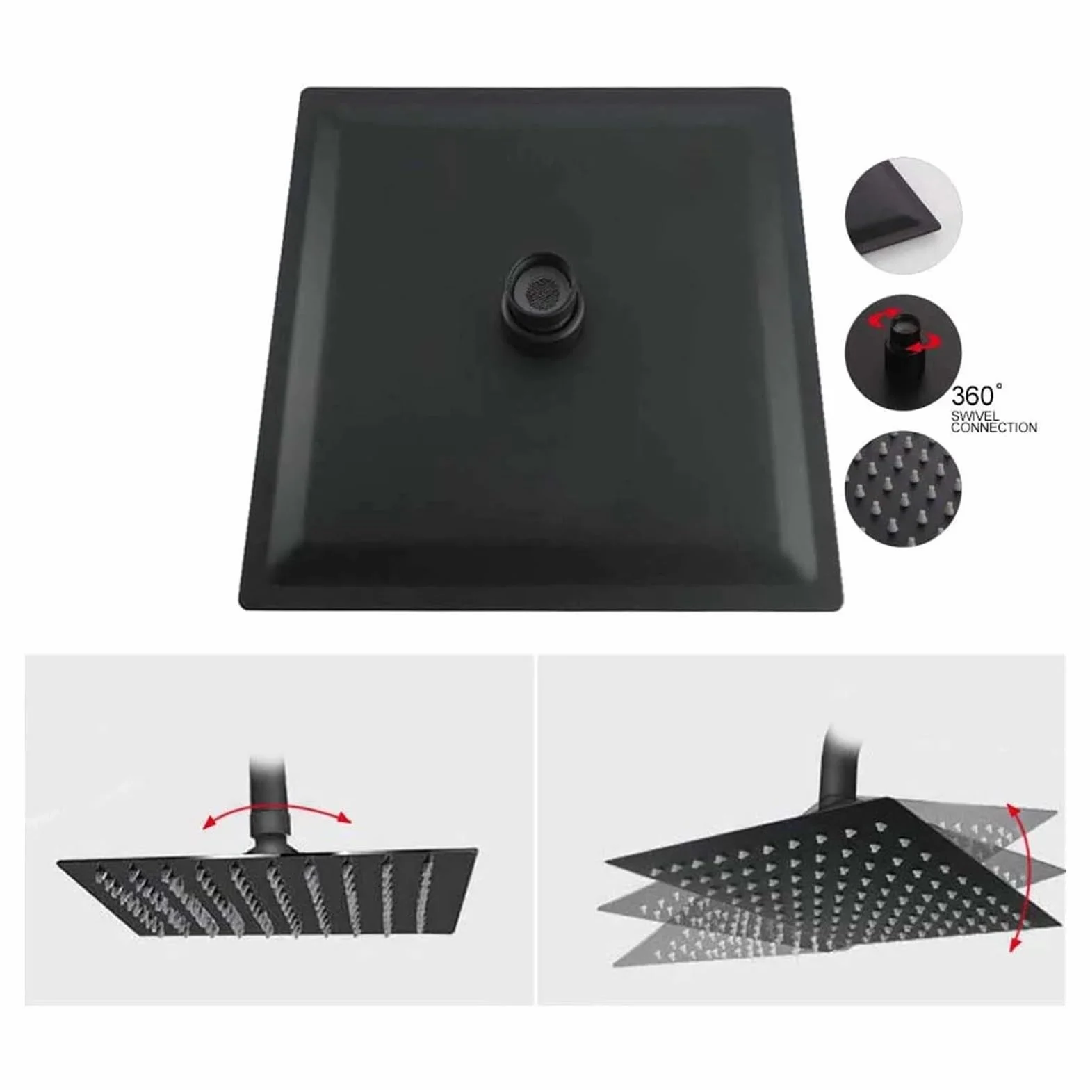 Matowa czarna głowica prysznicowa ze stali nierdzewnej do łazienki, montowana na ścianie, zawiera wąż mosiężny 150 cm, nowoczesny design, wysokociśnieniowy przepływ wody