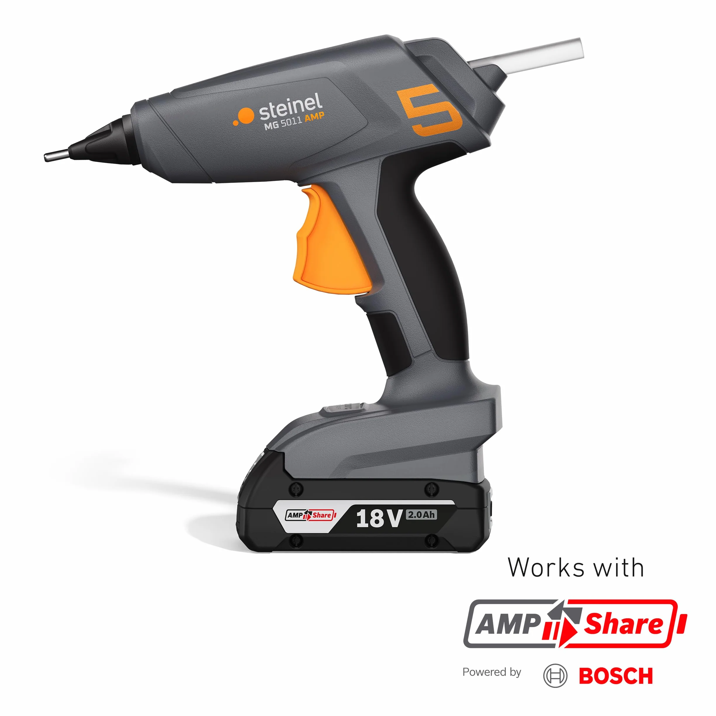 Steinel Bezprzewodowy pistolet do klejenia na gorąco PRO MobileGlue 5011 system 18 V Bosch AMPShare, bez akumulatora, 3 sztyfty kleju, 130°/200°C