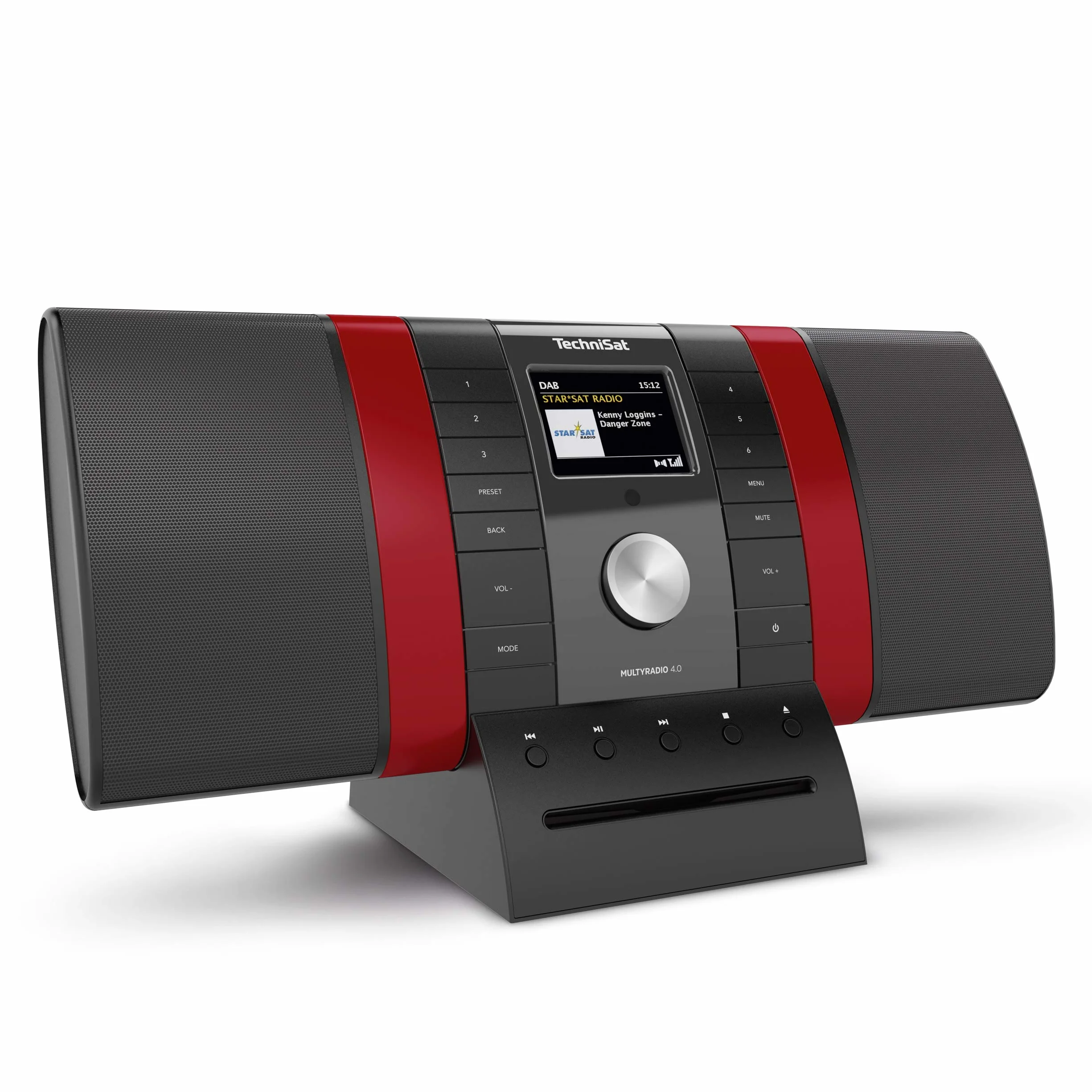 TechniSat MULTYRADIO 4.0 - radio internetowe (WLAN, DAB+, UKW, Spotify, Bluetooth, odtwarzacz CD, USB, kolorowy wyświetlacz, streaming muzyki, 2 x 10 W głośniki stereo) czarne/czerwone