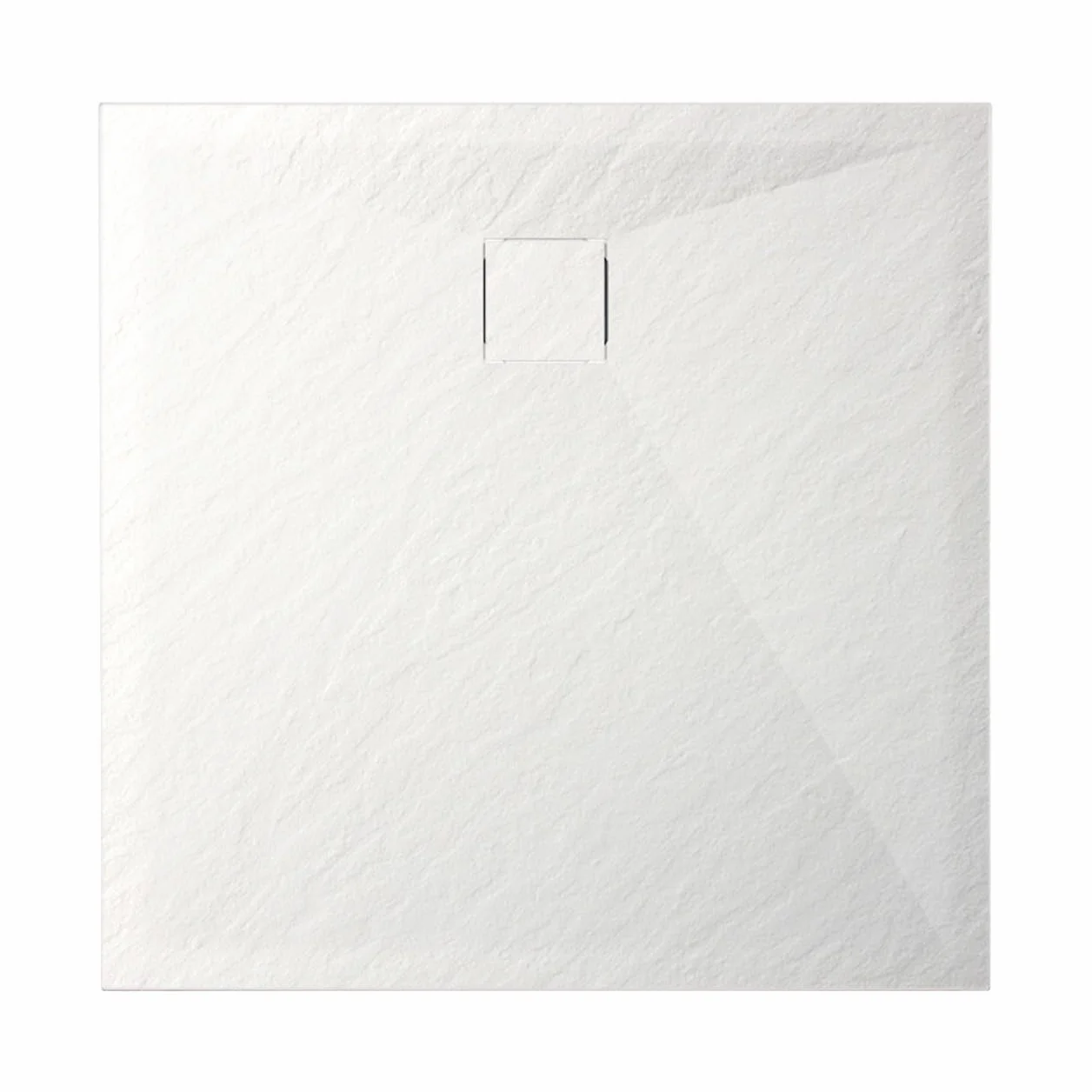 AQUAUNO Brodzik prysznicowy 90 x 90 cm o wyglądzie kamienia, ultra płaski 2,6 cm – brodzik z kompozytu SMC, w zestawie syfon, odpływ 90 mm, czyszczenie od góry, biały