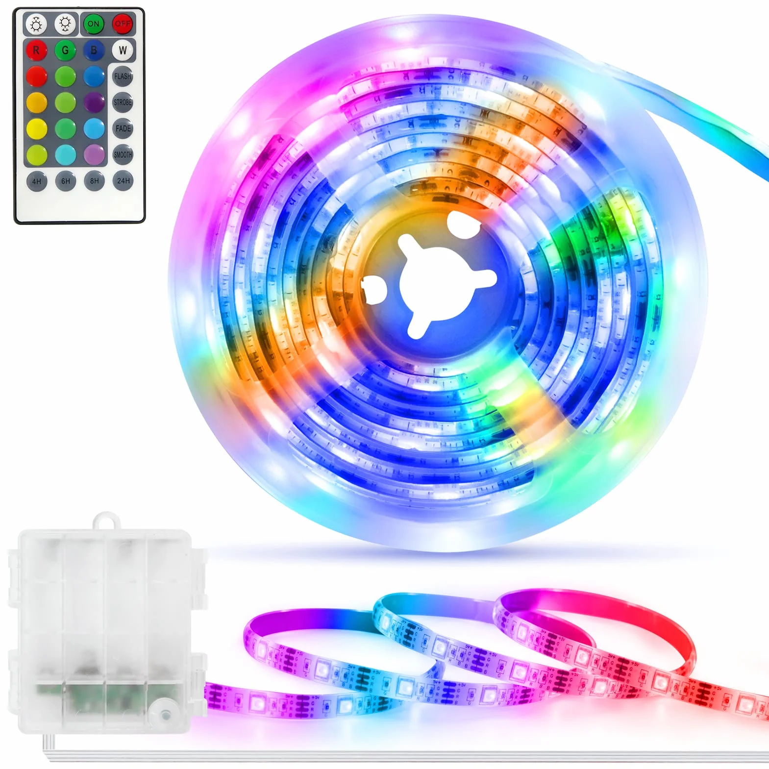 Taśma LED zasilana bateriami, 2 m, 60 diod LED RGB 5050, podświetlenie tła TV z pilotem zdalnego sterowania na podczerwień, wodoszczelne zewnętrzne listwy świetlne do sypialni w domu