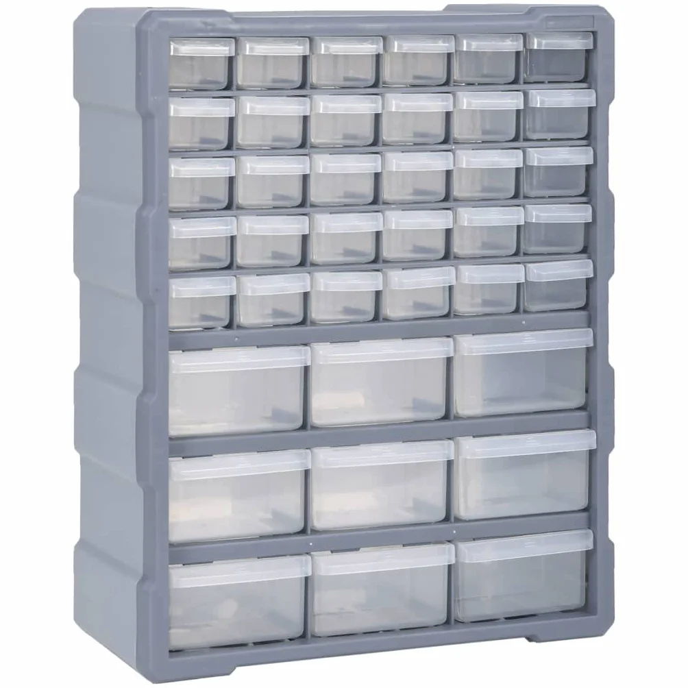 Wielofunkcyjny organizer do szuflad z 39 przezroczystymi szufladami 38 x 16 x 47 cm, skrzynka narzędziowa PP do warsztatu, garażu, porządne przechowywanie drobnych przedmiotów