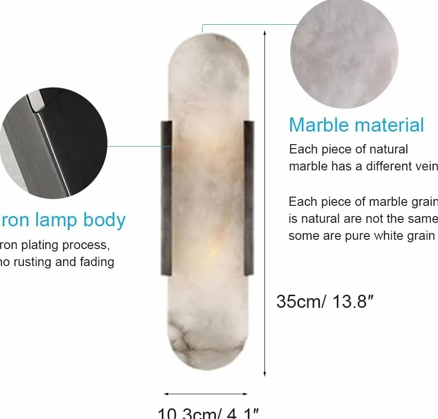 Kinkiety do sypialni Elegancki biały marmur Alabaster Unikalny kinkiet Łazienka Przemysłowa szafka łazienkowa Sypialnia Salon dla Corrid