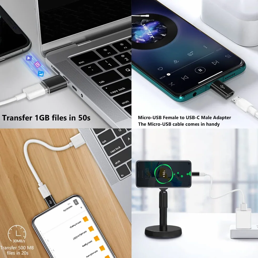 AXFEE Adapter USB C na USB, micro USB na USB C, superszybki transfer danych i szybkie ładowanie, kompatybilny z iPhone/PC/Samsung/iPad/laptop/MacBook, 4 sztuki