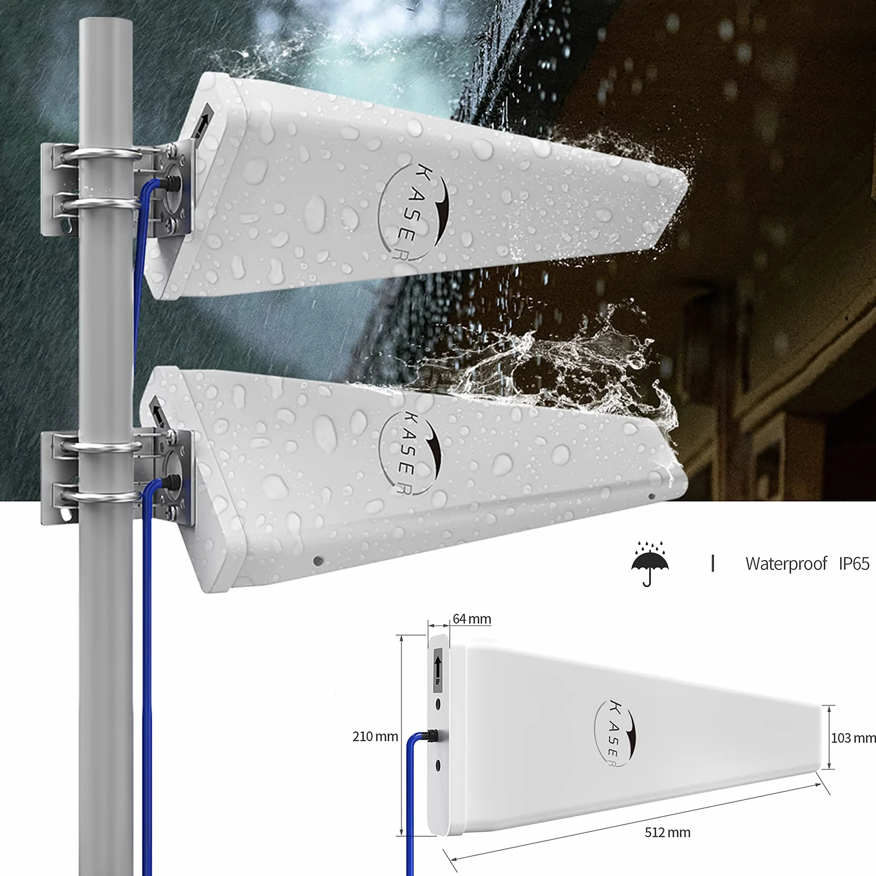 KASER Antena LPDA 4G 5G LTE Zewnętrzna Mimo kierunkowa 698-2700 3300-3800 MHz 12 dBi N-SMA TS9 10 m