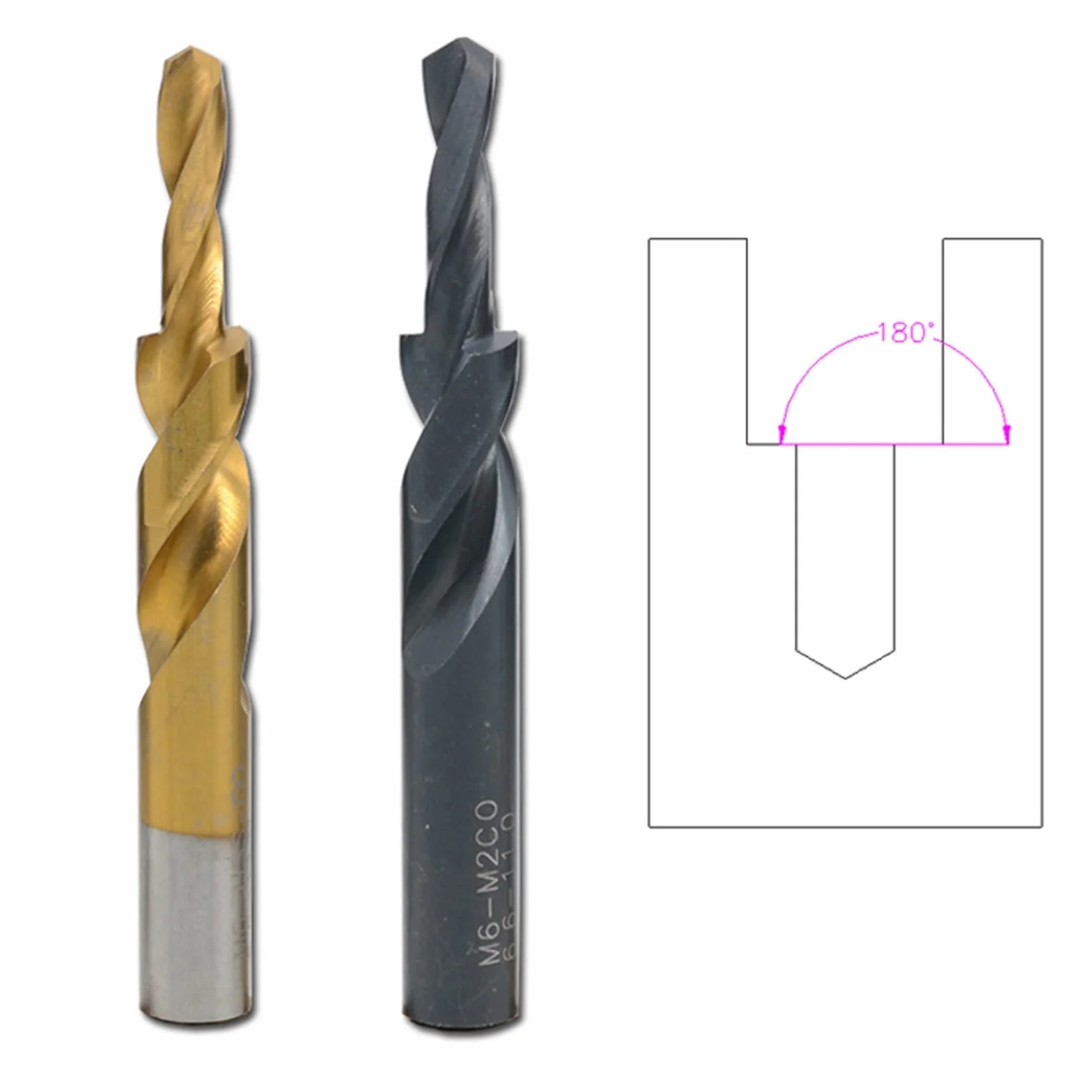 1PC HSS pogłębiacz wiertło stopniowe powlekane/czarne śruby z łbem wpuszczanym wiertło 90/180 do miedzi aluminium M3-M12 (kolor: tytanowa powłoka, rozmiar: M12 (180 stopni))