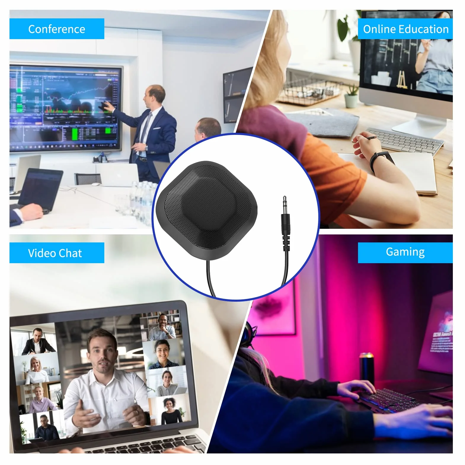 Dioche Mikrofon Mikrofon biurkowy wielokierunkowy 360°, wysoka czułość, przezroczysty mikrofon komputerowy z wtyczką 3,5 mm do laptopa/gier komputerowych i spotkań online, kompaktowa i przenośna