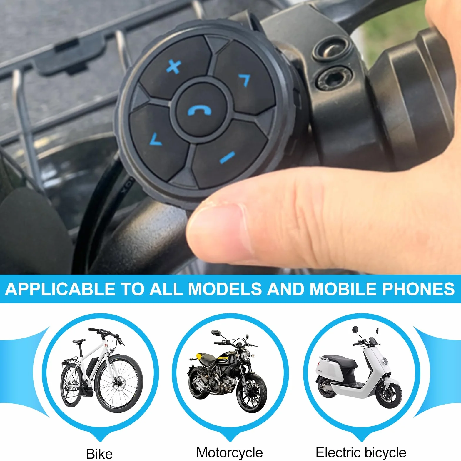 VOBOR Przycisk multimedialny Bluetooth, bezprzewodowy pilot zdalnego sterowania Bluetooth, wodoodporny pasek IP67, kontroler telefonu do motocykla, roweru samochodowego
