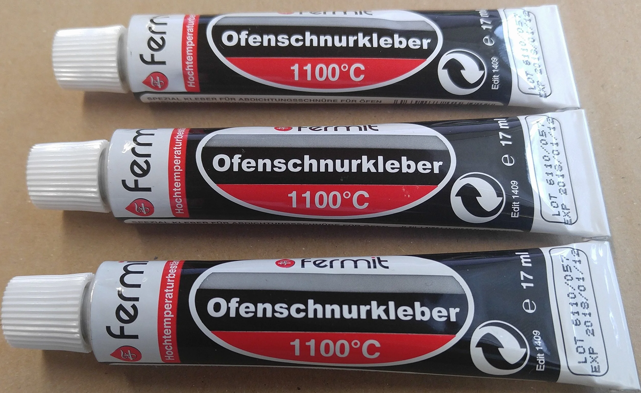 Klej do sznurka uszczelniającego, klej do piekarnika, klej wysokotemperaturowy, 1100°C, Fermit od 1 do 5 tubek 17 ml (3 tubki 17 ml)