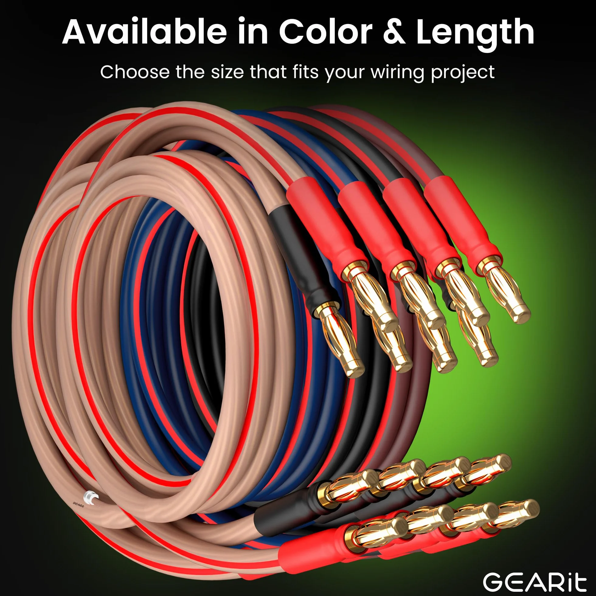 GearIT Kabel głośnikowy 14 AWG z wtyczkami bananowymi do Bi-Wire HiFi