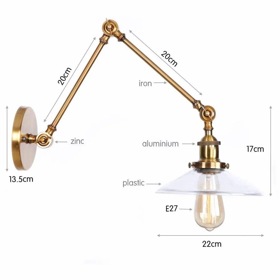 Vintage E27 wahadłowy klosz szklany klosz lampa ścienna lampa ścienna przemysłowe oświetlenie wewnętrzne kinkiety ścienne korytarz salon gabinet lustro kosm