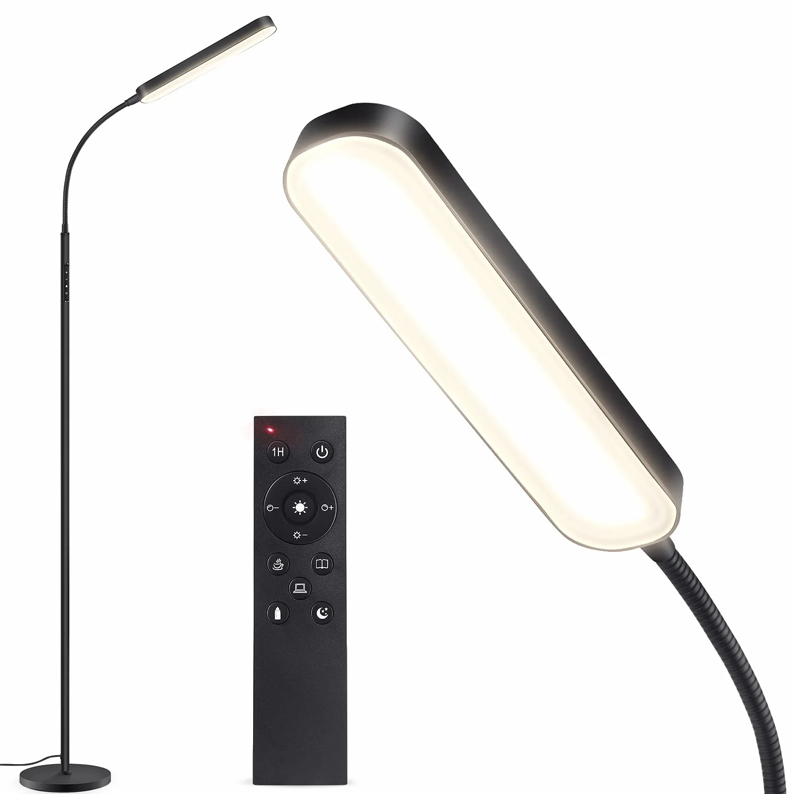 OUTON Lampa stojąca LED, ściemniana, 12 W regulowana, nowoczesna lampa do czytania z 4 temperaturami barwowymi, pilot zdalnego sterowania i sterowanie dotykowe, oświetlenie do salonu, sypialni, biura, czarna