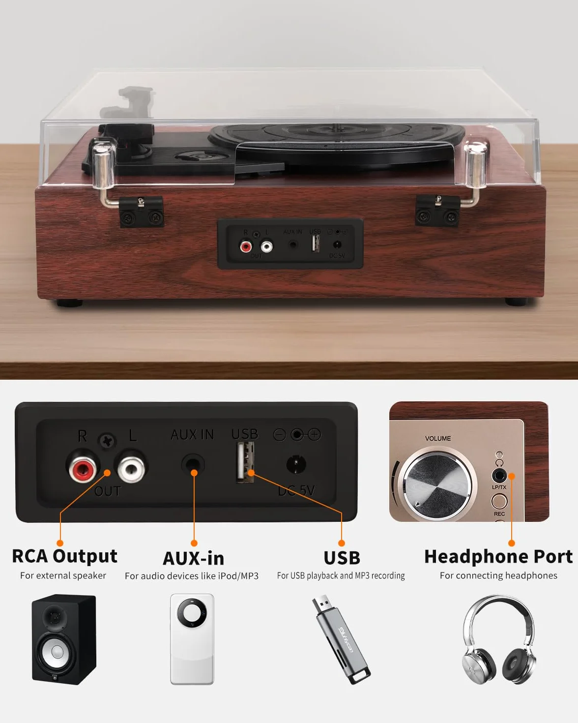 Gramofon Bluetooth 5.4 33/45/78 obr./min Odtwarzacz Winylowy Stereo