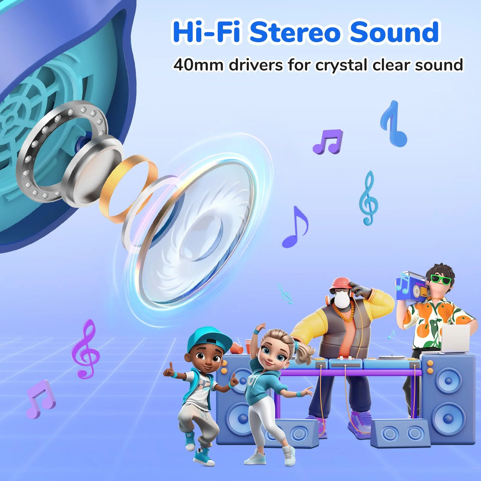 EarFun Słuchawki dla dzieci przewodowe składane z ogranicznikiem głośności 85dB