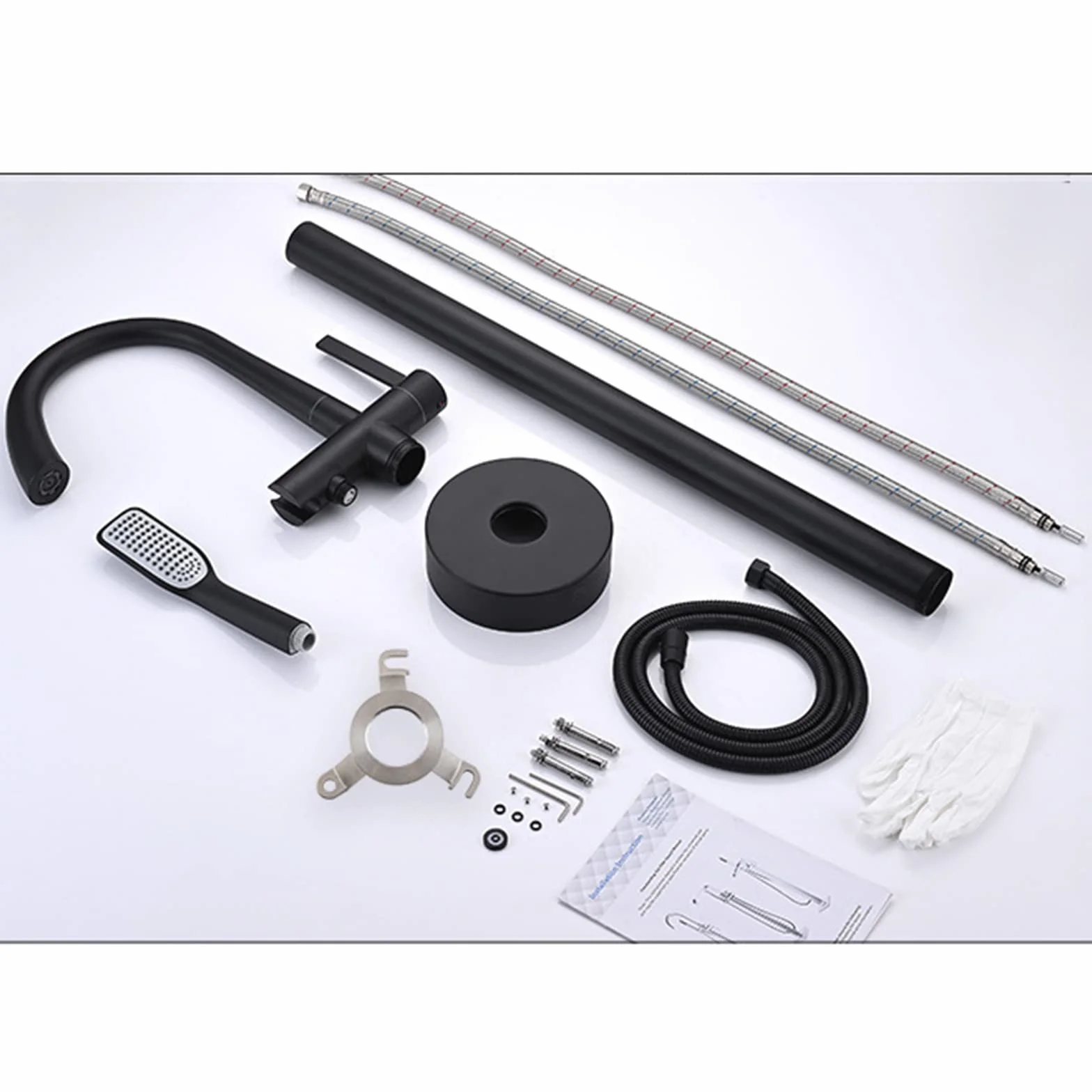 Bateria Wannowo-Prysznicowa Wolnostojąca Bateria Wannowa Jednouchwytowa Bateria Łazienkowa Bateria Z Zestawem Natryskowym Szczotkowane Złoto(Black)