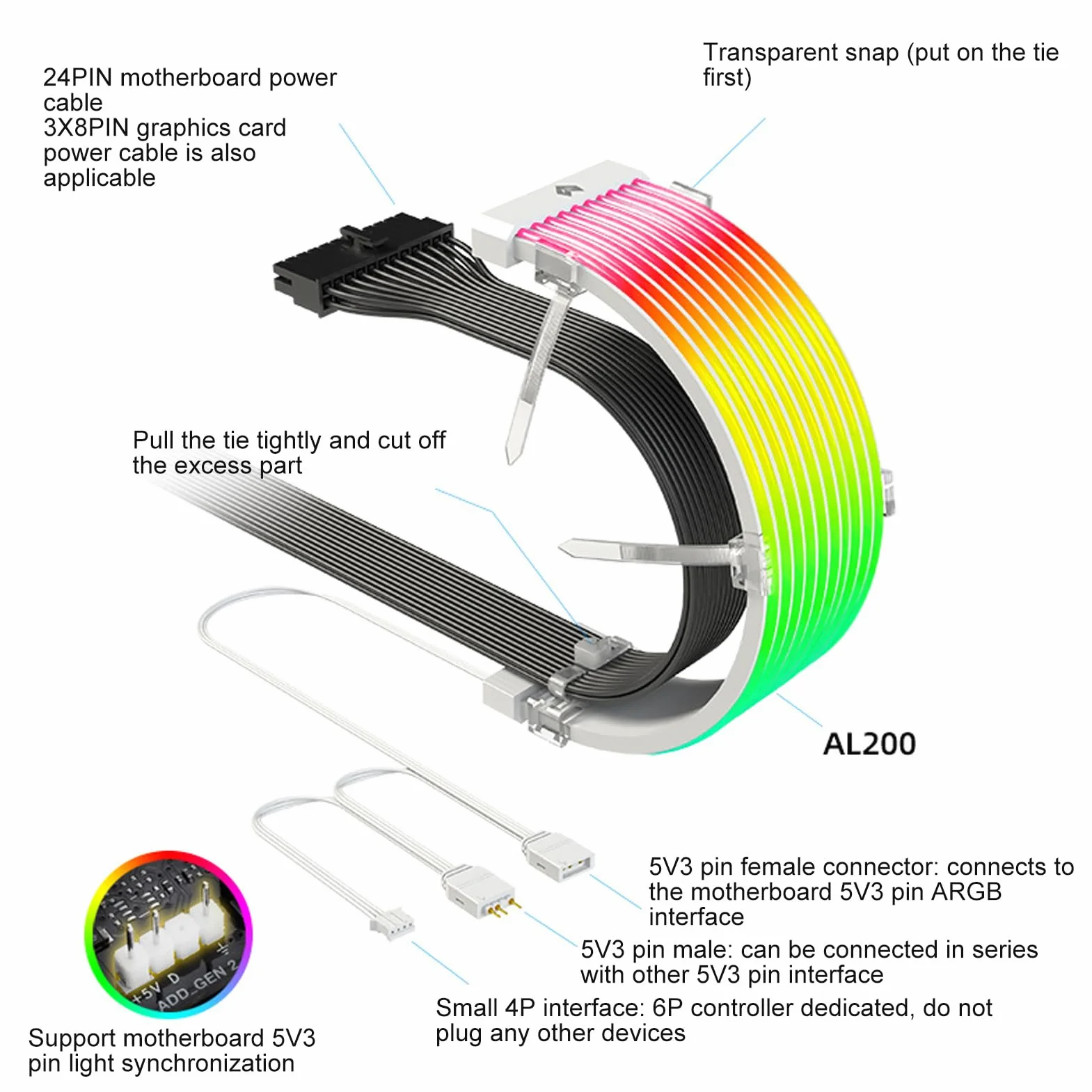 Przedłużacz ARGB 5V 3 PIN Silikonowy Zginany Kabel Zasilający do Płyty Głównej Komputera