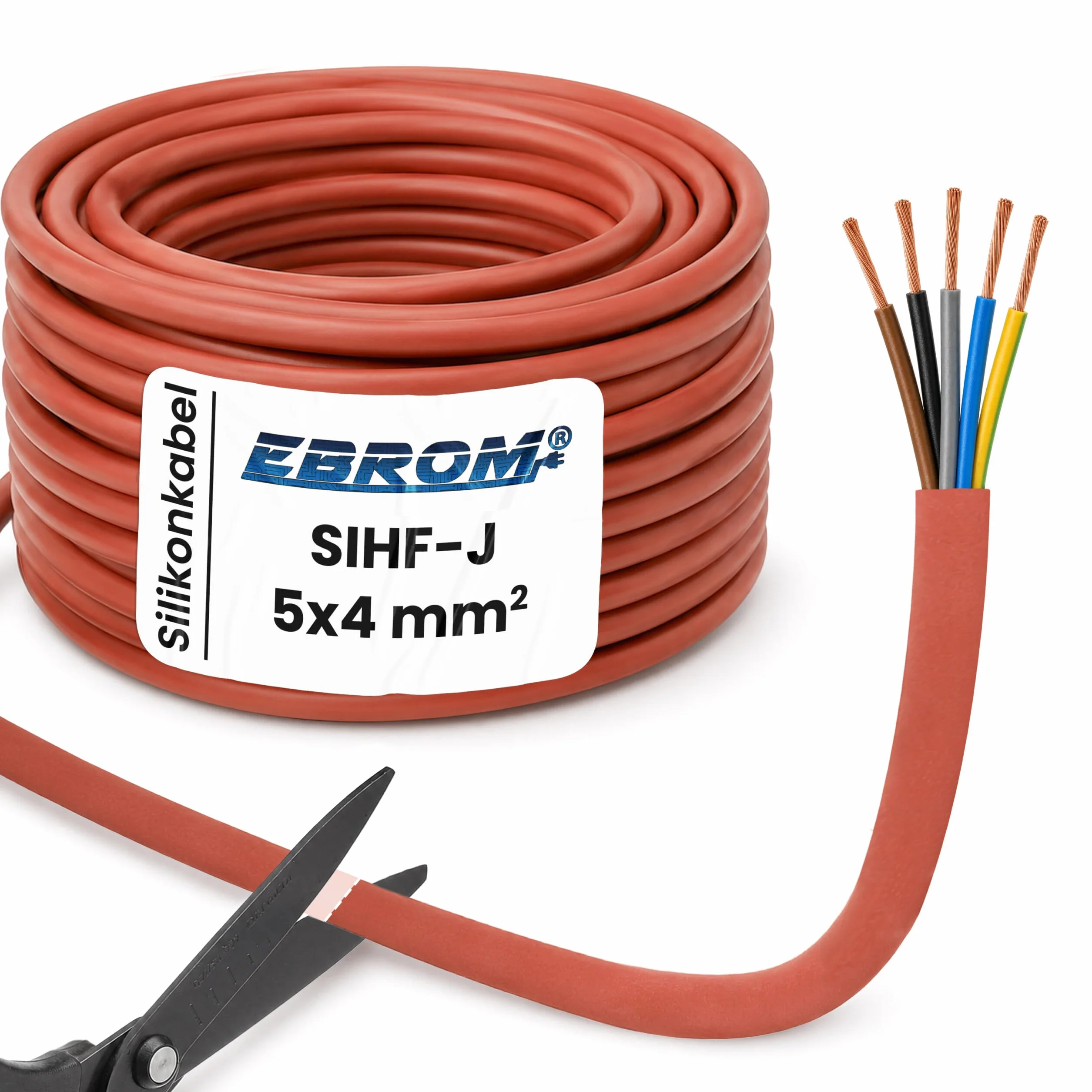 Kabel silikonowy do sauny SIHF z dokładnością do metra! SIHF-J 5 x 4 mm² (5G4 mm2) 100% miedź OFC ocynkowana - wybór w odstępach 1 metra