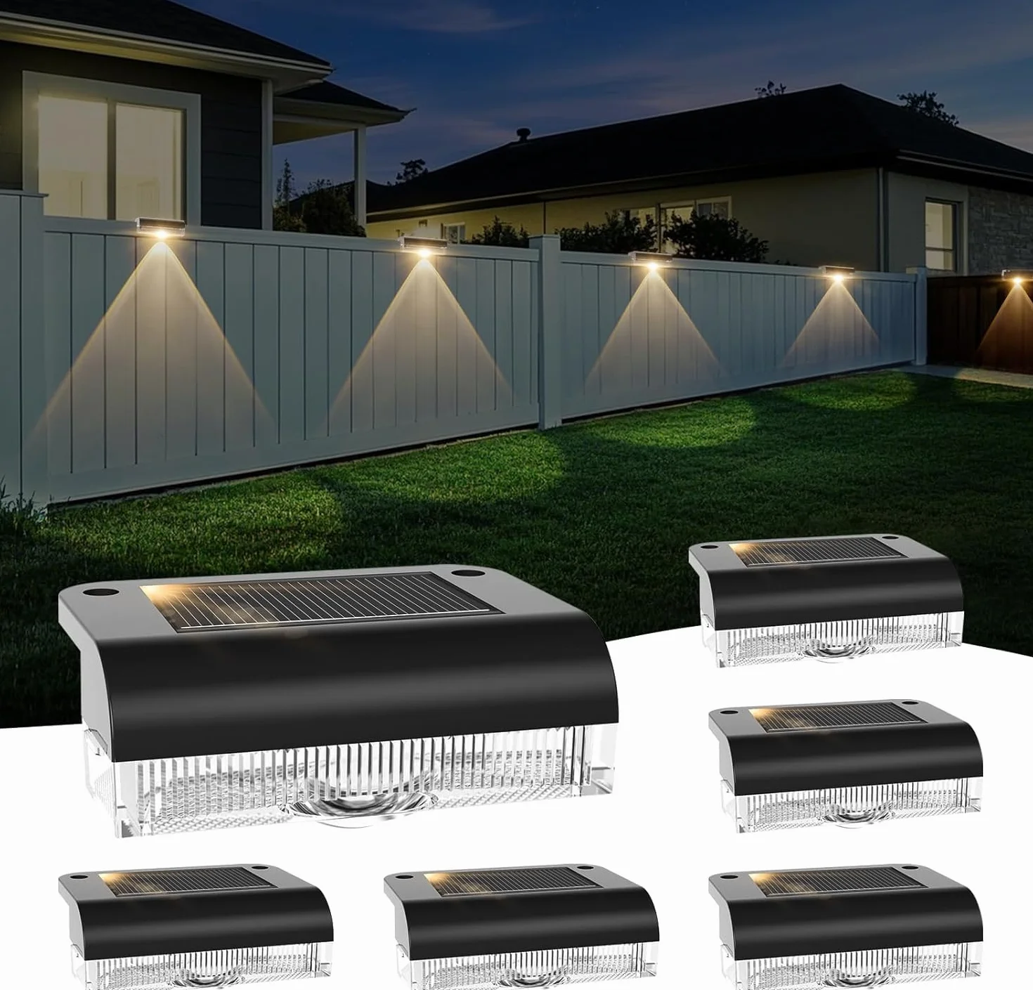 Lampy Solarne Zewnętrzne LED, 6 Sztuk, IP65 Wodoodporne, Ciepłe Białe, Dekoracyjne Oświetlenie Ścienne do Ogrodu, Płotu, Balkonu i Tarasu