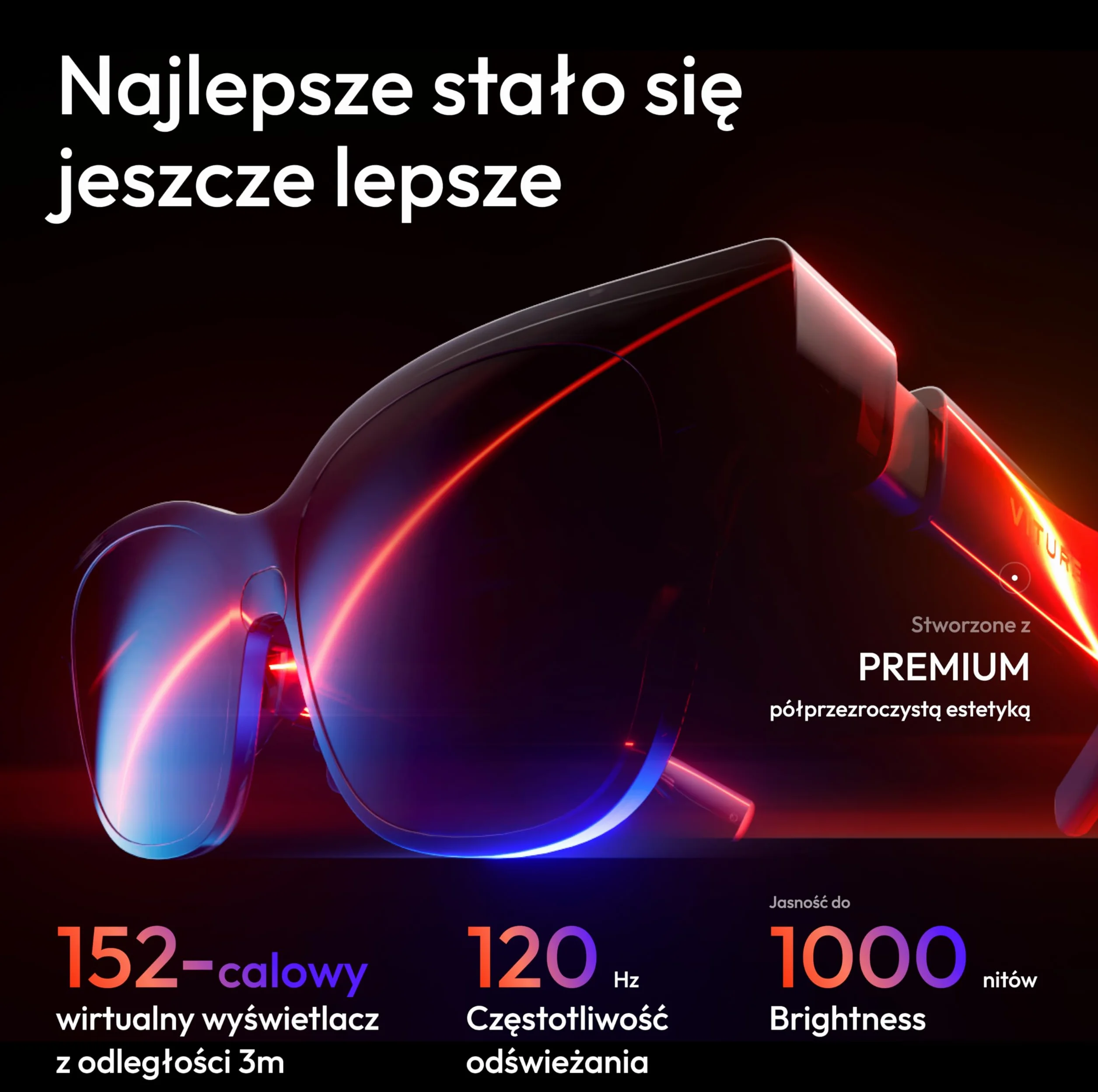 VITURE Luma Pro XR Okulary 152" 1200p 120Hz Ultra Ostry wyświetlacz 52° FOV Folia Elektrochromowa Harman Audio dla iPhone Android Mac PC Steam Deck Switch 2