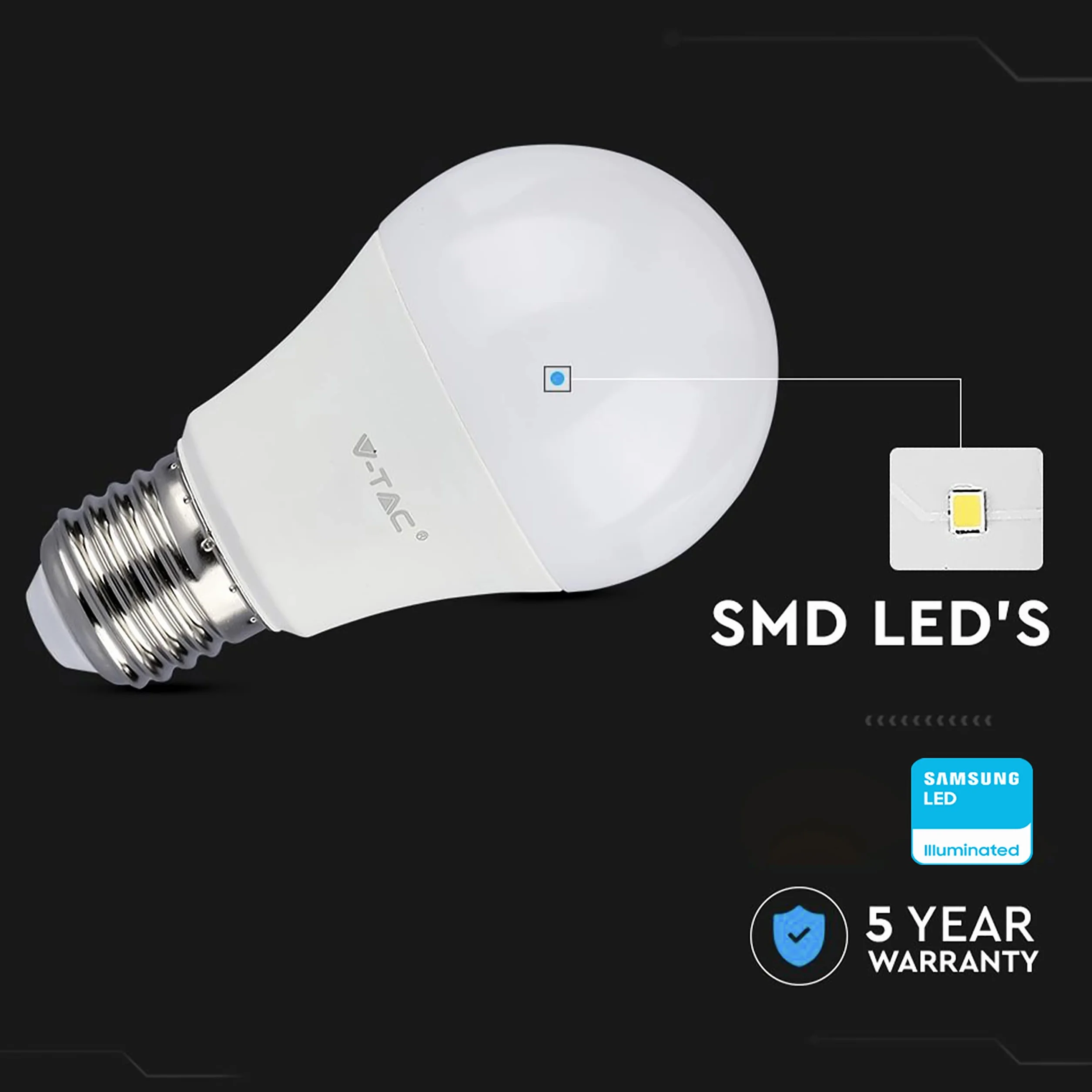 V-TAC 10 żarówek LED E27, Edison - A60, 8,5 W (odpowiednik 60 W) - 806 lumenów - 4000 K neutralna biel - otwór wiązki światła 200° - maksymalna wydajność i niskie zużycie energii, VT-2099-10