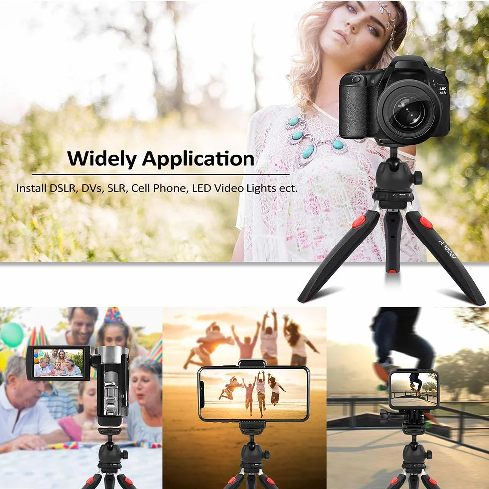 Andoer Mini statyw trójnożny zdejmowany głowica kulowa przenośny składany do lustrzanek DSLR/Mirrorless