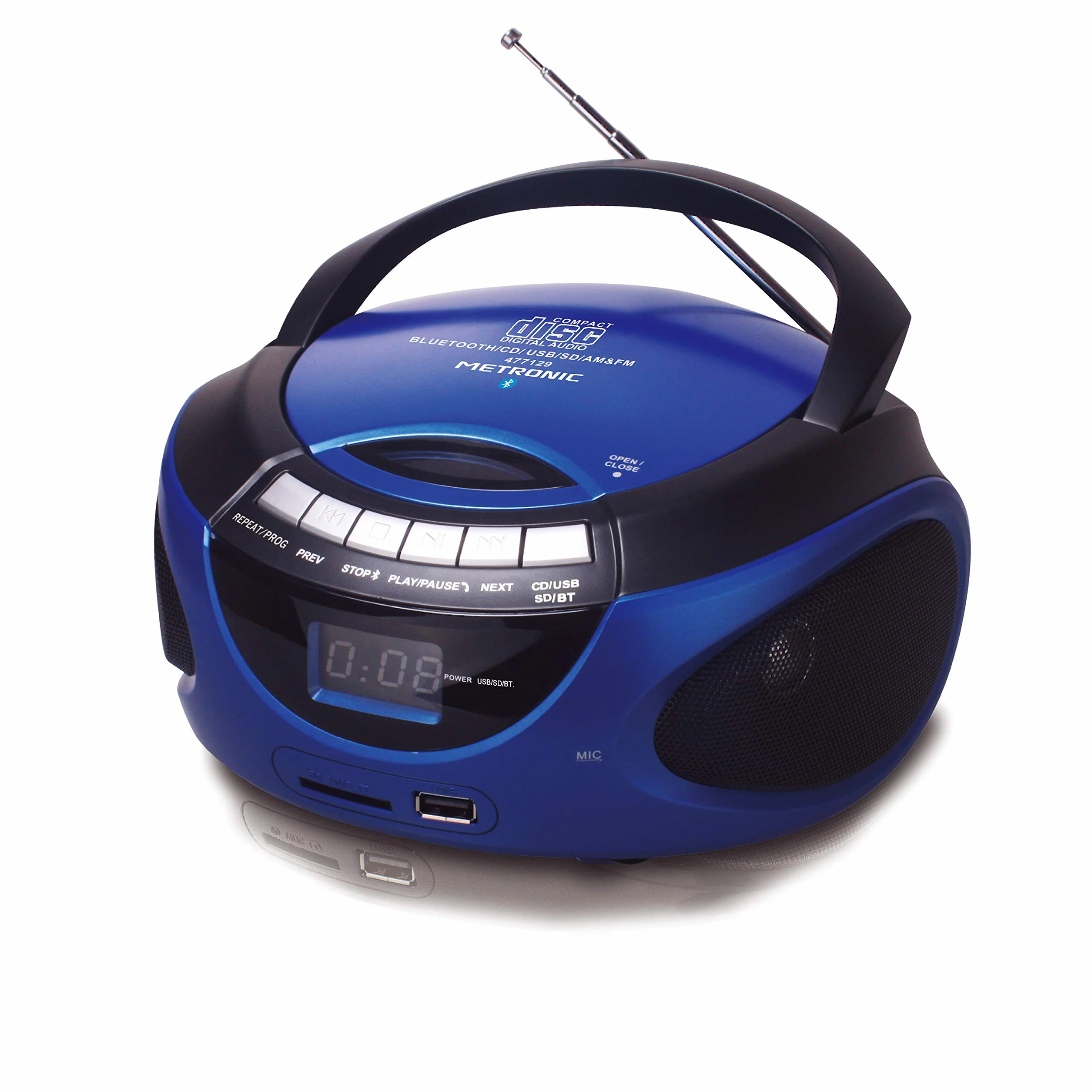 Metronic przenośne radio CD Bluetooth MP3 USB/SD/MMC 2x1W niebieskie