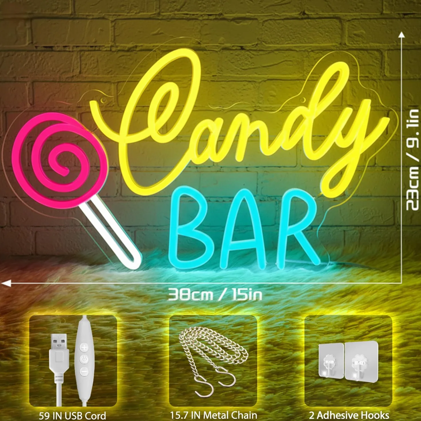 Candy Bar Neon Szyld Lollipop Neon Szyld, Ściemnialny Słodki Led Szyld dla Sklepu ze Słodyczami, Candy Świecący Szyld Ścienny Dekoracja Stołu na Urodziny Wesele Imprezę Sklep z Deserami