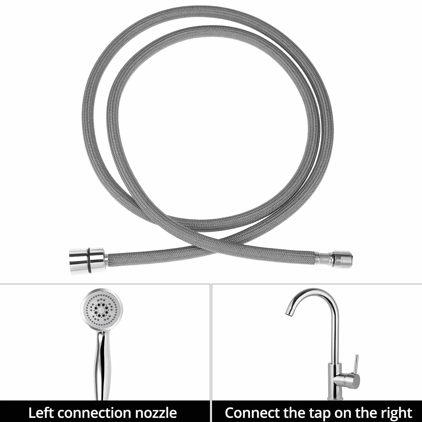 QWORK® Wąż kranowy 150 cm, nylonowy wąż prysznicowy M15/1 x 1/2 cala, wąż do kranu pull-down, do armatury kuchennej i łazienkowej