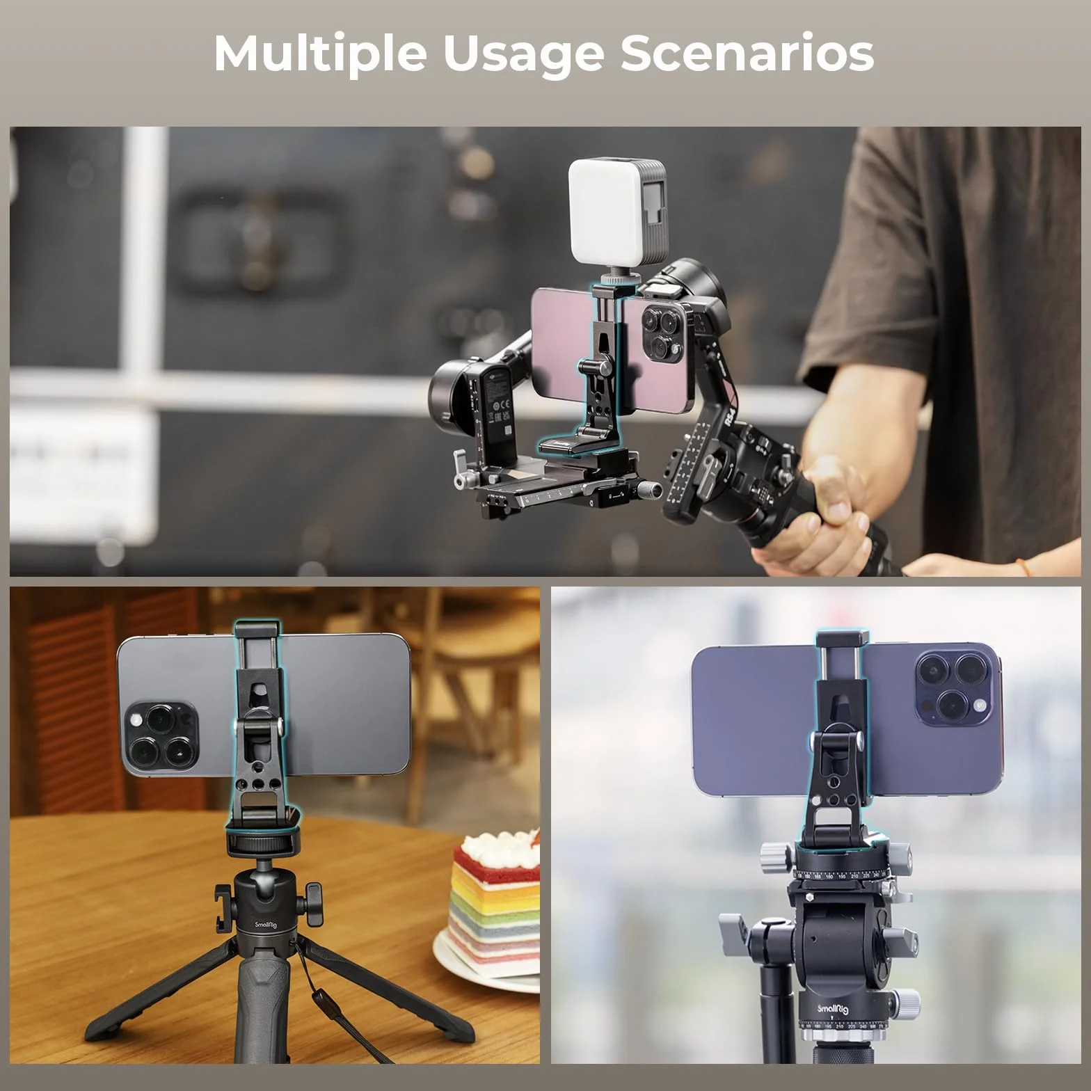 SMALLRIG Metal Phone Tripod Mount Uchwyt do Telefonu z Adapterem Szybkozłącza dla Arca-Swiss Wielofunkcyjny dla iPhone
