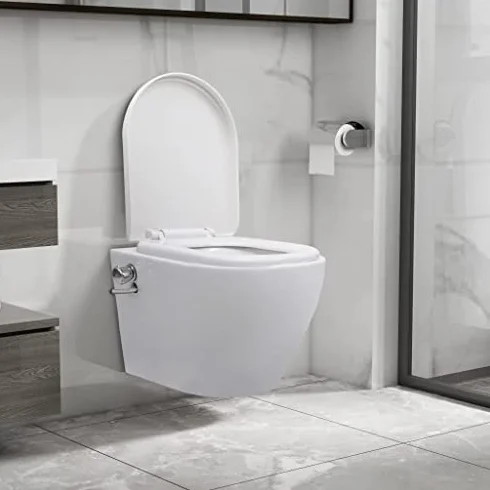 Toaleta ścienna bez obramowania z funkcją bidetu – nowoczesna toaleta ceramiczna z miękkim siedziskiem do łazienki