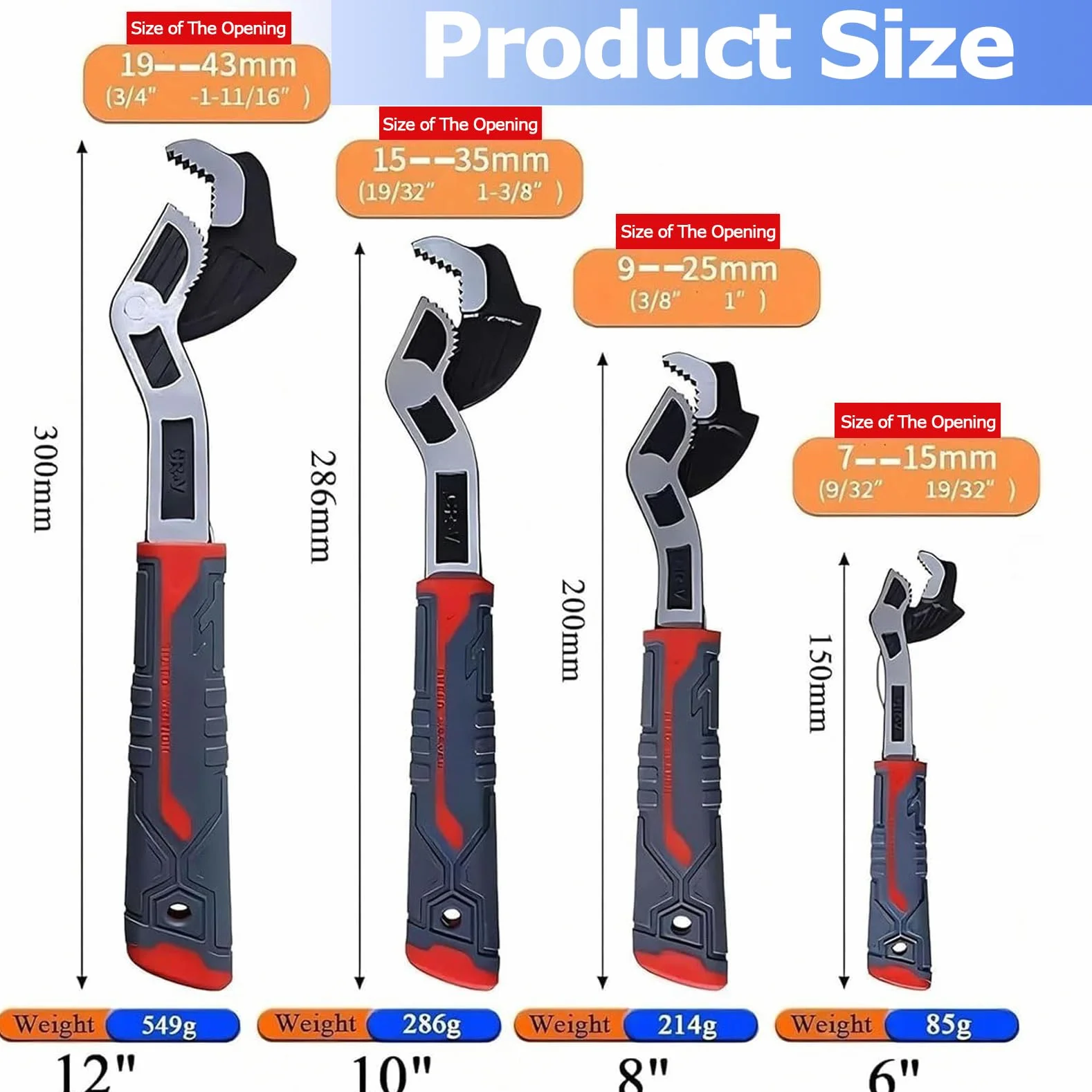 Regulowany samoblokujący zestaw kluczy do rur, 4 szt. (15 cm 20 cm 30 cm 30 cm 30 cm) - wielofunkcyjne mikro imadło do narzędzi hydraulicznych do kranów