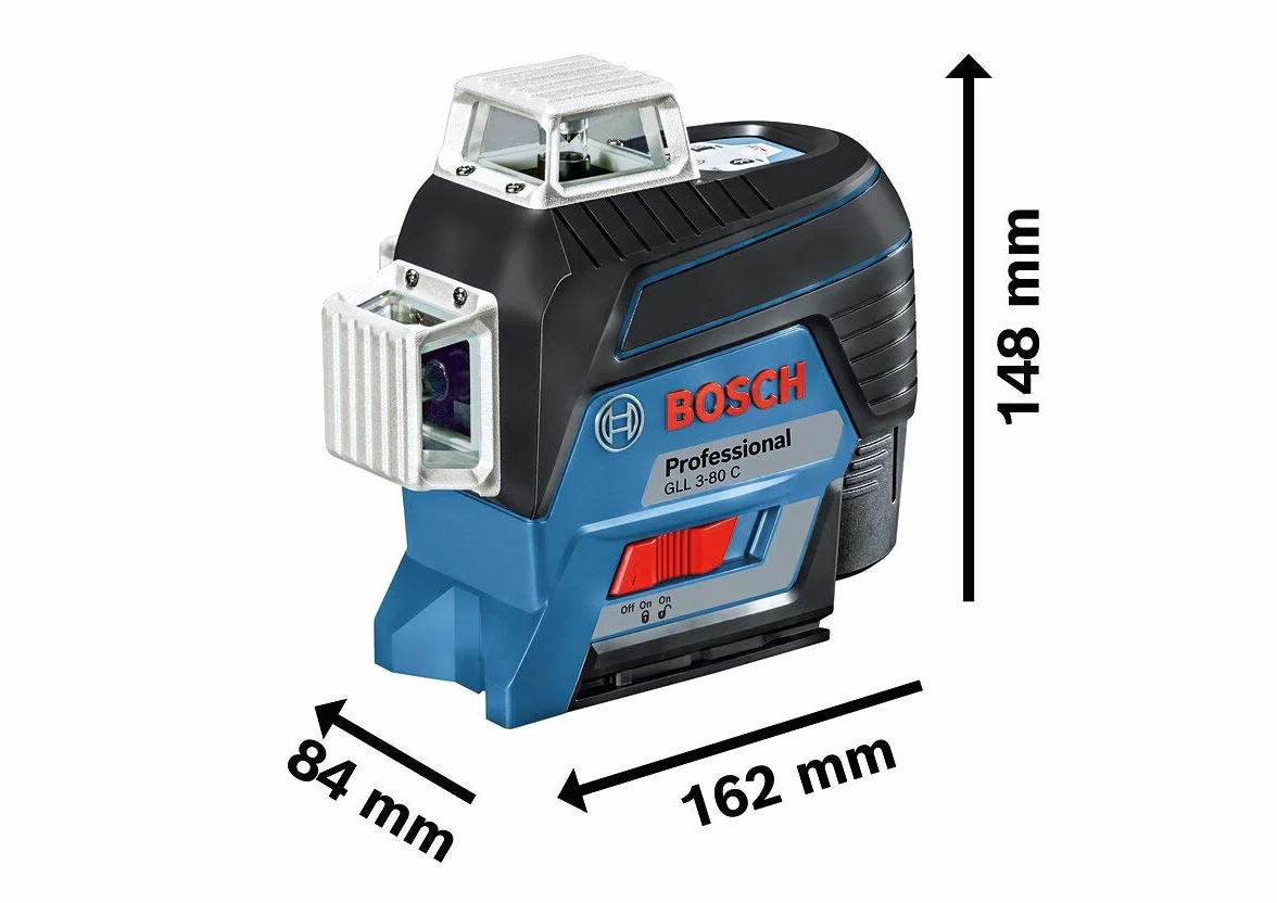 Bosch Professional system 12V: laser liniowy GLL 3-80 C (1 akumulator GBA 12V 2.0Ah, czerwona wiązka, współpraca z aplikacją, uchwyt, odbiornik, zasięg pracy: 30 m, walizka L-BOXX)