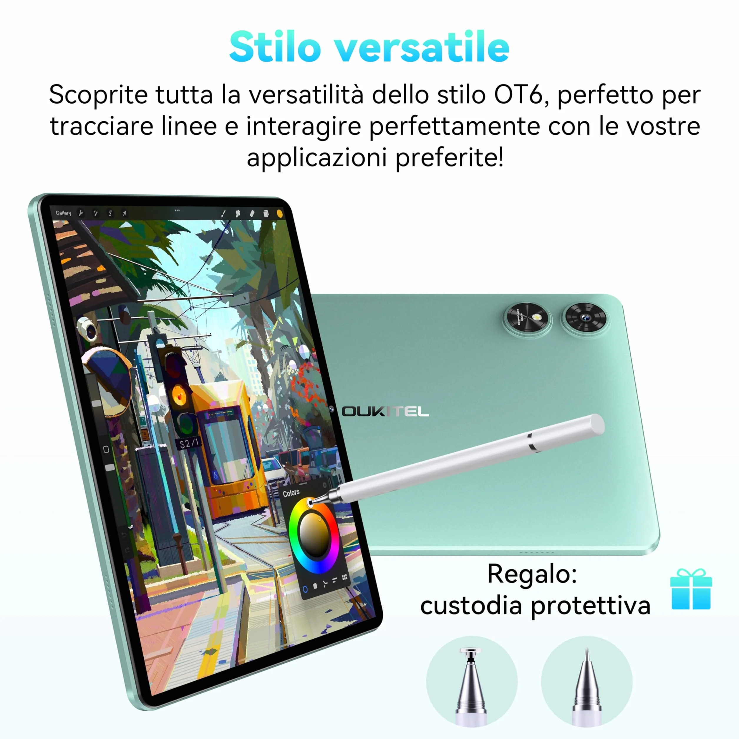 Tablet OT6 10,1 cala Android 13 16 GB+64 GB WiFi 6 8000 mAh Aparat 5MP+2MP 5G BT5.0 1280x800 HD+ Widevine L1