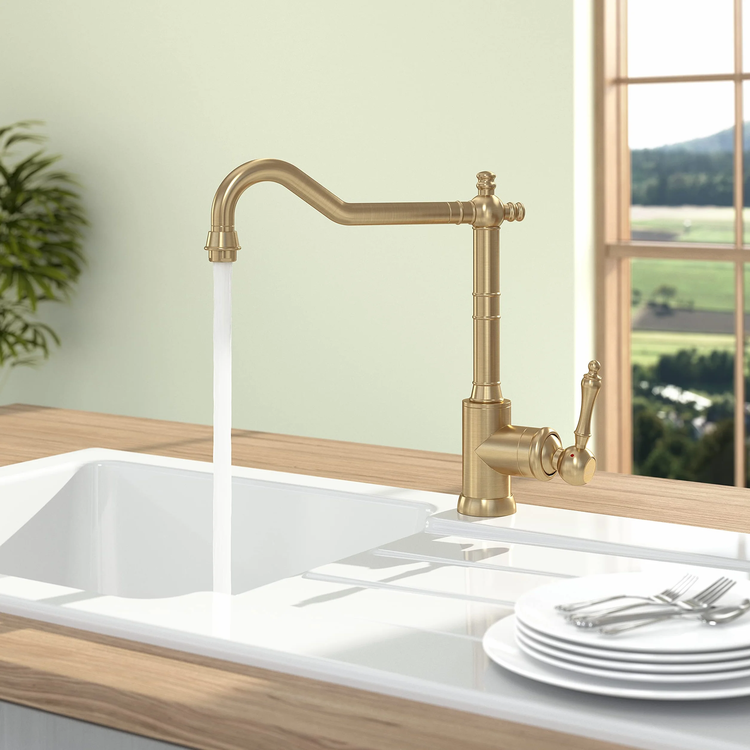 Villeroy & Boch Avia 2.0 bateria kuchenna, wysokociśnieniowa, kran kuchenny z ceramicznym wkładem i zakresem obrotu 360°, energooszczędna, wysokość wylewki 235 mm, złota