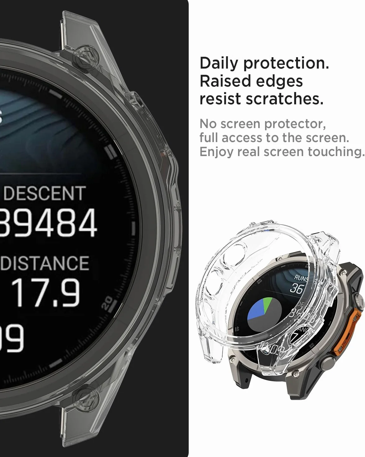 Przezroczyste etui do Fenix 8 47 mm AMOLED, miękkie TPU, odporne na zarysowania i wstrząsy