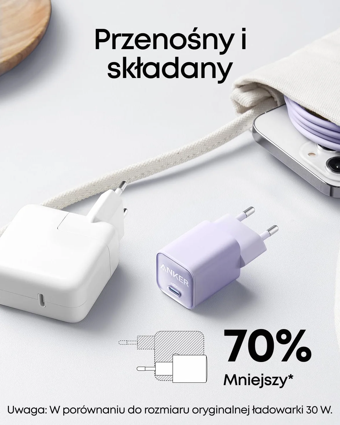 Anker Ładowarka USB C GaN 30 W, 511 (Nano 3), PIQ 3.0 PPS, szybka ładowarka, kompatybilna z iPhone 16/16 Pro/16 Pro Max/15 Pro, Galaxy, Pixel 4/3, iPad (bez kabla do ładowania)