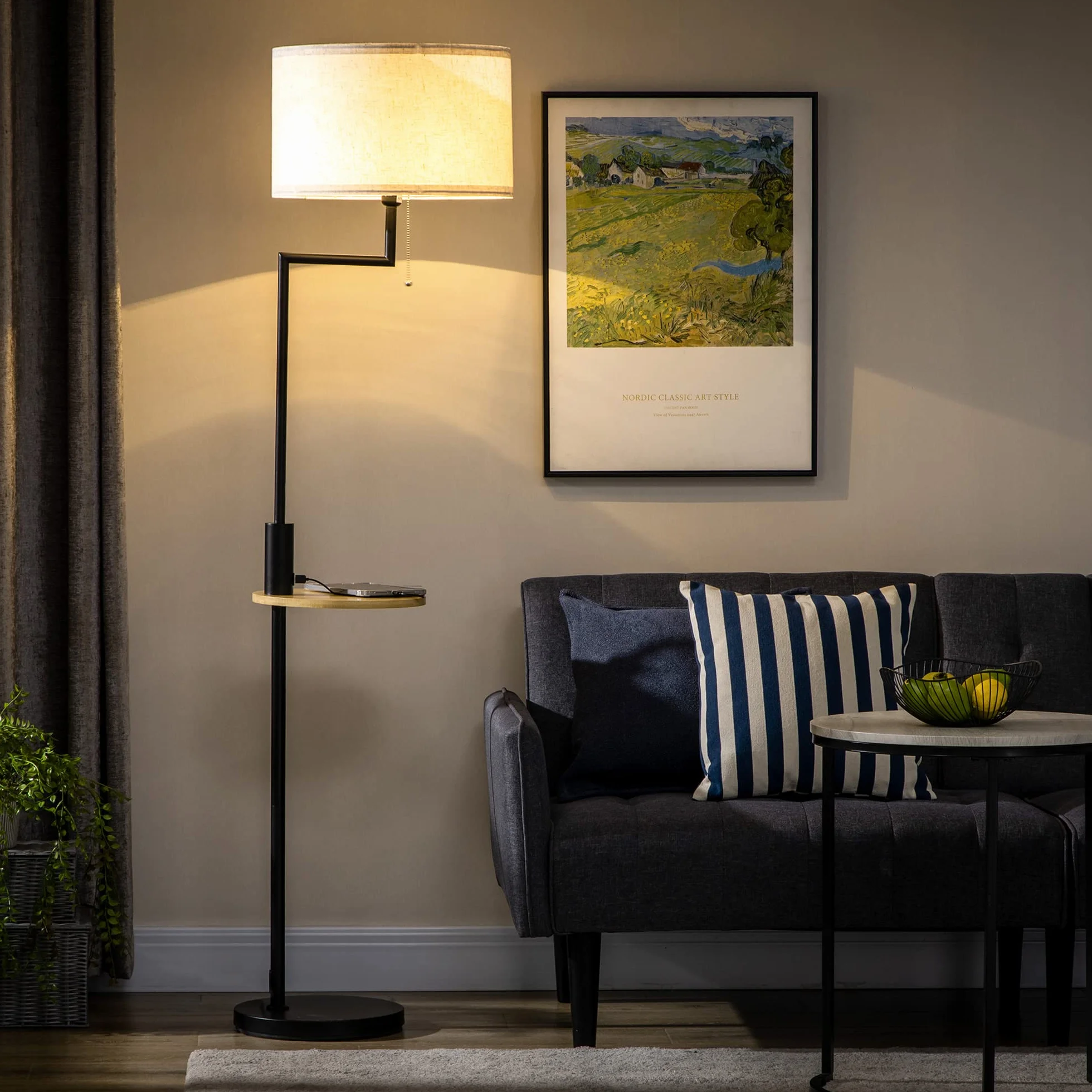 HOMCOM Lampa stojąca, stojąca, ze złączem USB, lampa stojąca, do salonu, sypialni, ze stali, kremowa, Ø 40 x 168 cm, żarówka nie wchodzi w zakres dostawy