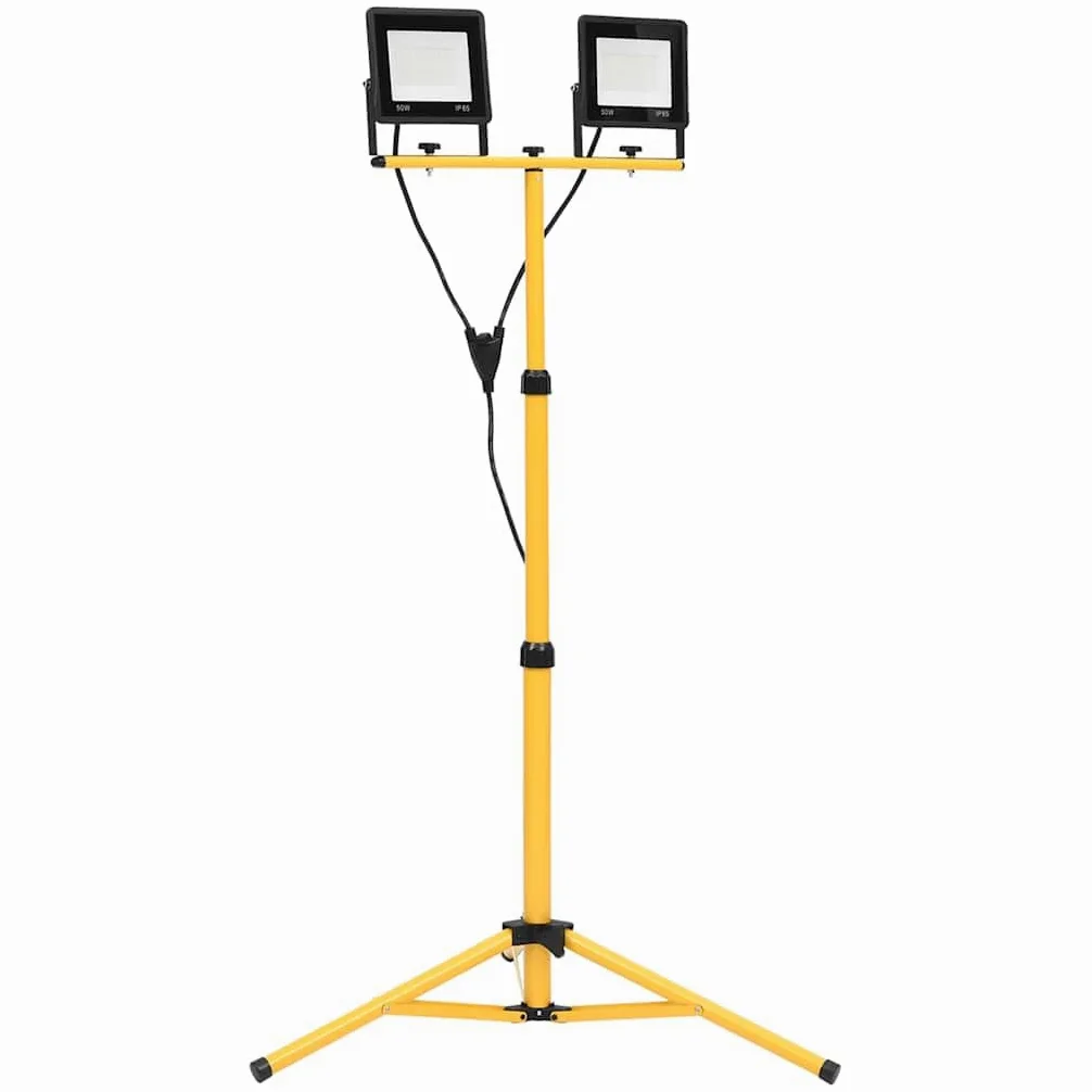 Reflektor budowlany LED ze statywem 2 x 50 W, 7000 lm zimna biel 6000 K, lampa robocza z regulacją wysokości do warsztatu i na placu budowy, kabel 3 m, ochrona IP