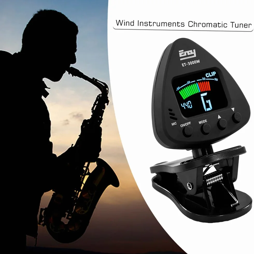 Tuner do instrumentów dętych, ET 3000W Tuner do instrumentów dętych z mikrofonem i trybami strojenia z klipsem dla saksofonu, klarnetu, trąbki, fletu