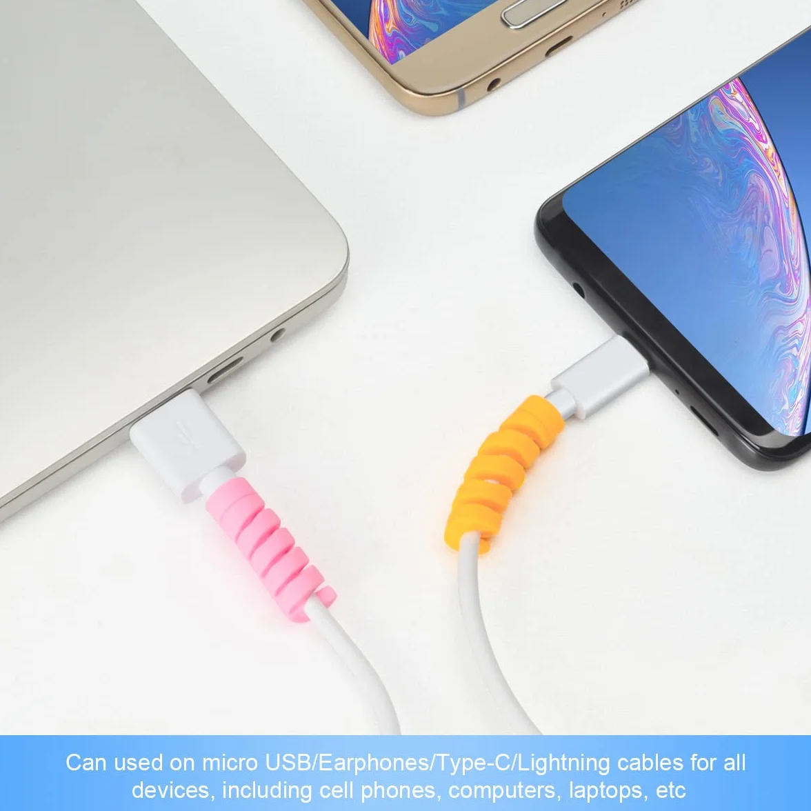 Silikonowy ochraniacz na kabel micro USB, elastyczny oszczędzający kabel do ładowarki, kombinezon ochronny kabla myszy, biały różowy