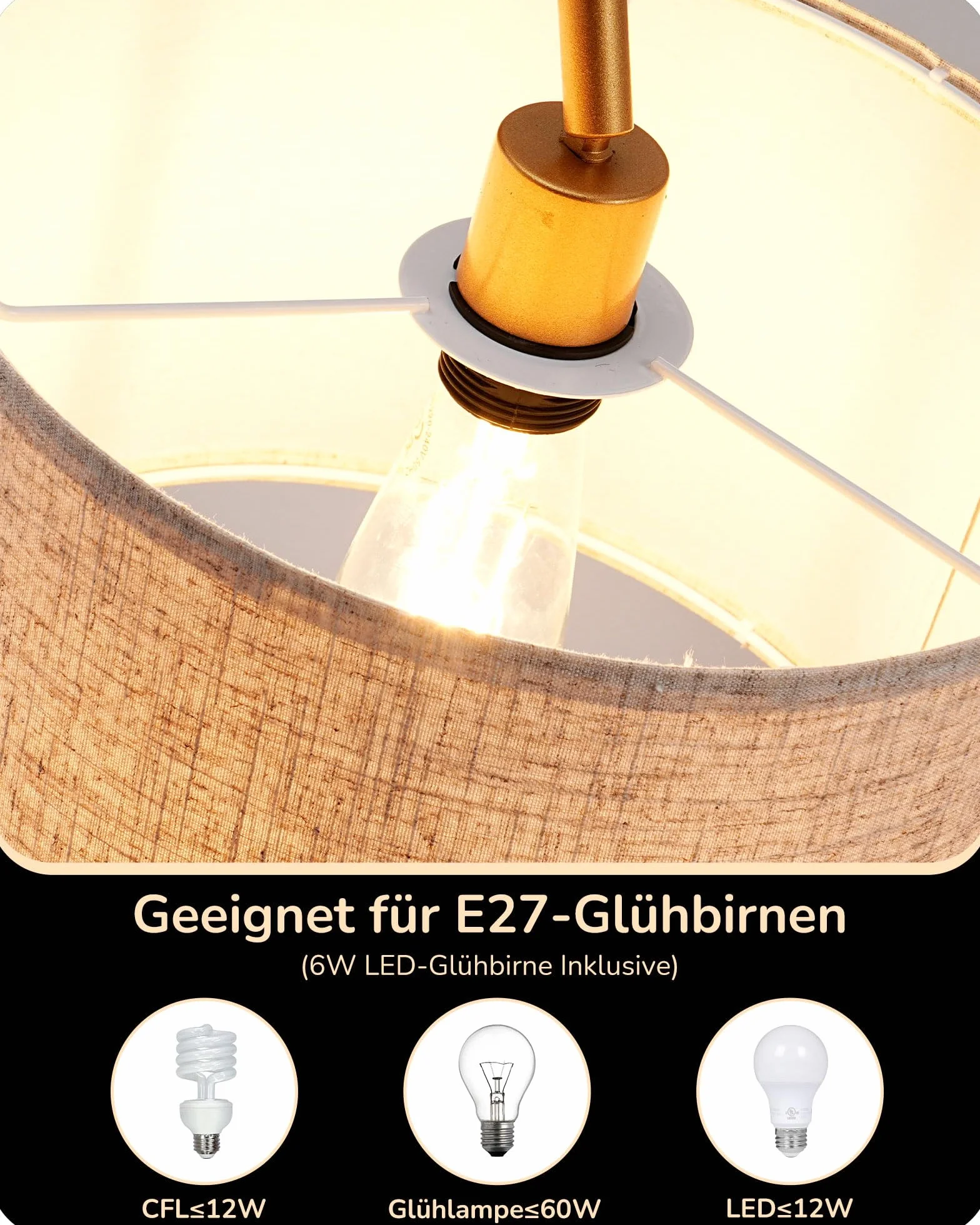 EDISHINE Lampa Stojąca Do Salonu, 161 Cm, Lampa Łukowa Z Regulowanym Beżowym Abażurem Lnianym I Przełącznikiem Nożnym, Z Żarówką LED E27, Lampa Do Czytania Do Sypialni, Nowoczesna Lampa Stojąca