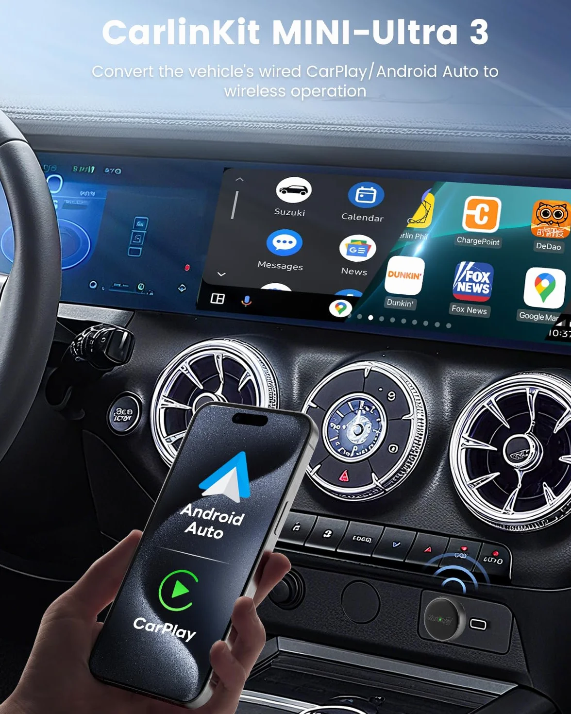 CarlinKit MINI Ultra3 Bezprzewodowy Adapter CarPlay Android Auto iOS 10+ Android 11.0+
