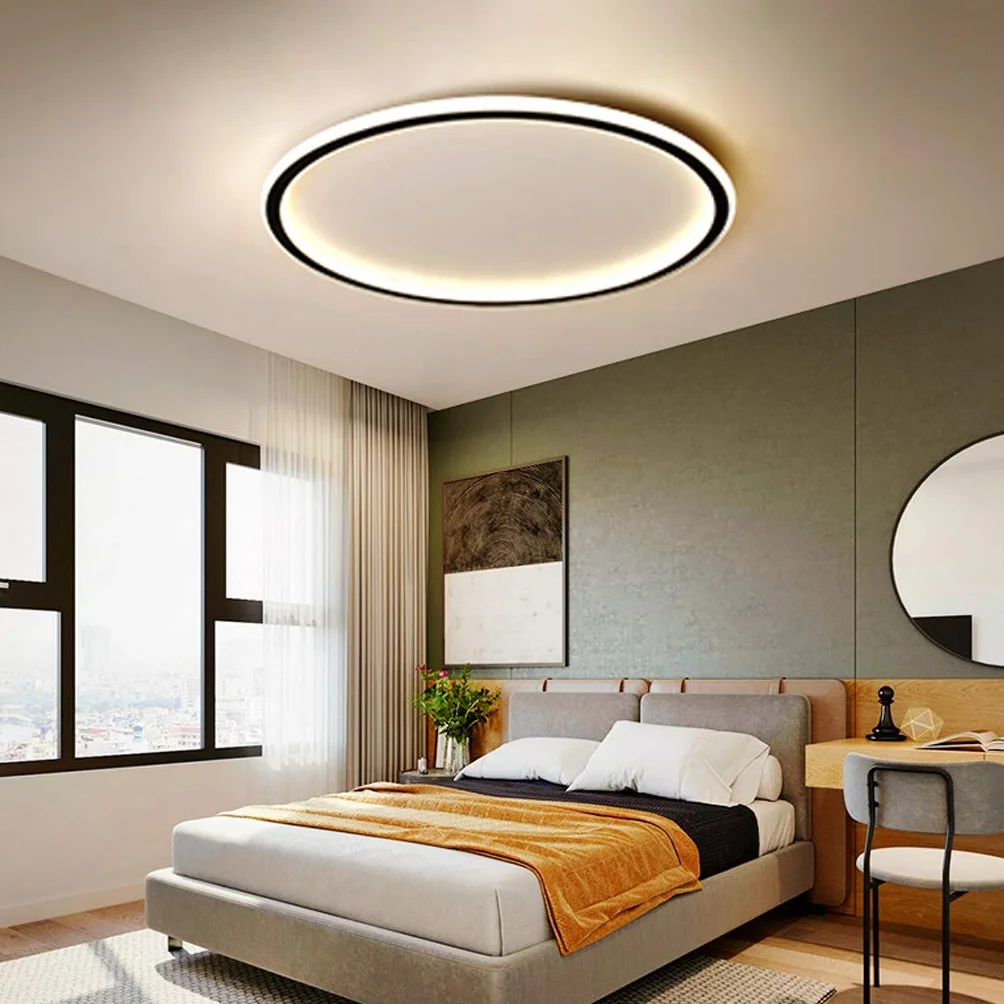 Lampa sufitowa LED, nowoczesna, minimalistyczna, ultra cienka, okrągła lampa sufitowa, metalowa, akrylowa, ściemniana, z pilotem zdalnego sterowania, oświetlenie sufitowe, do sypialni, salonu,