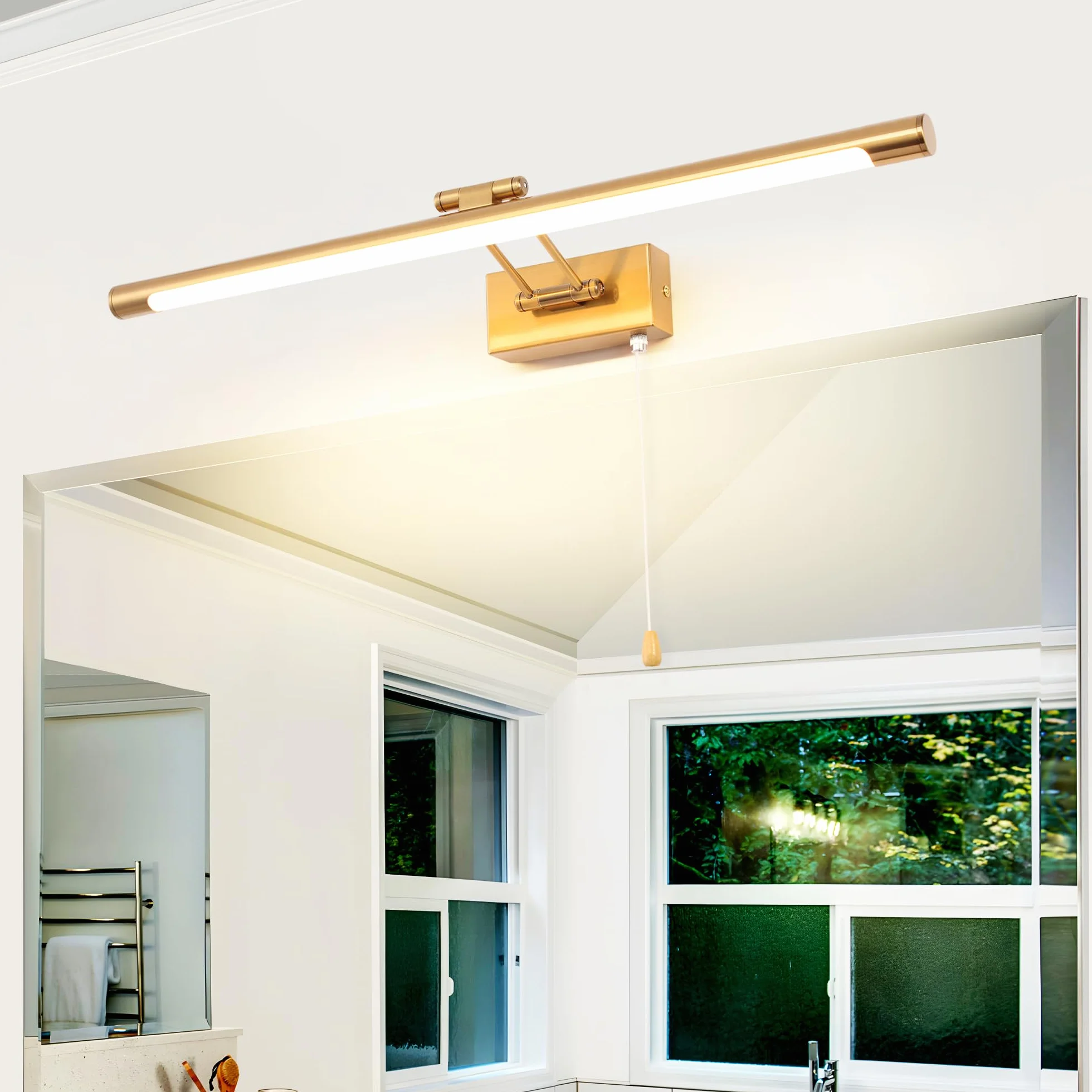 60cm Lampa LED do oświetlenia obrazu, 12W lustro łazienkowe, lampa ścienna z obrotową głowicą lampy do sypialni, 3000K hotelu restauracji stolik nocny, lampa do czytania 960lm mosiądz