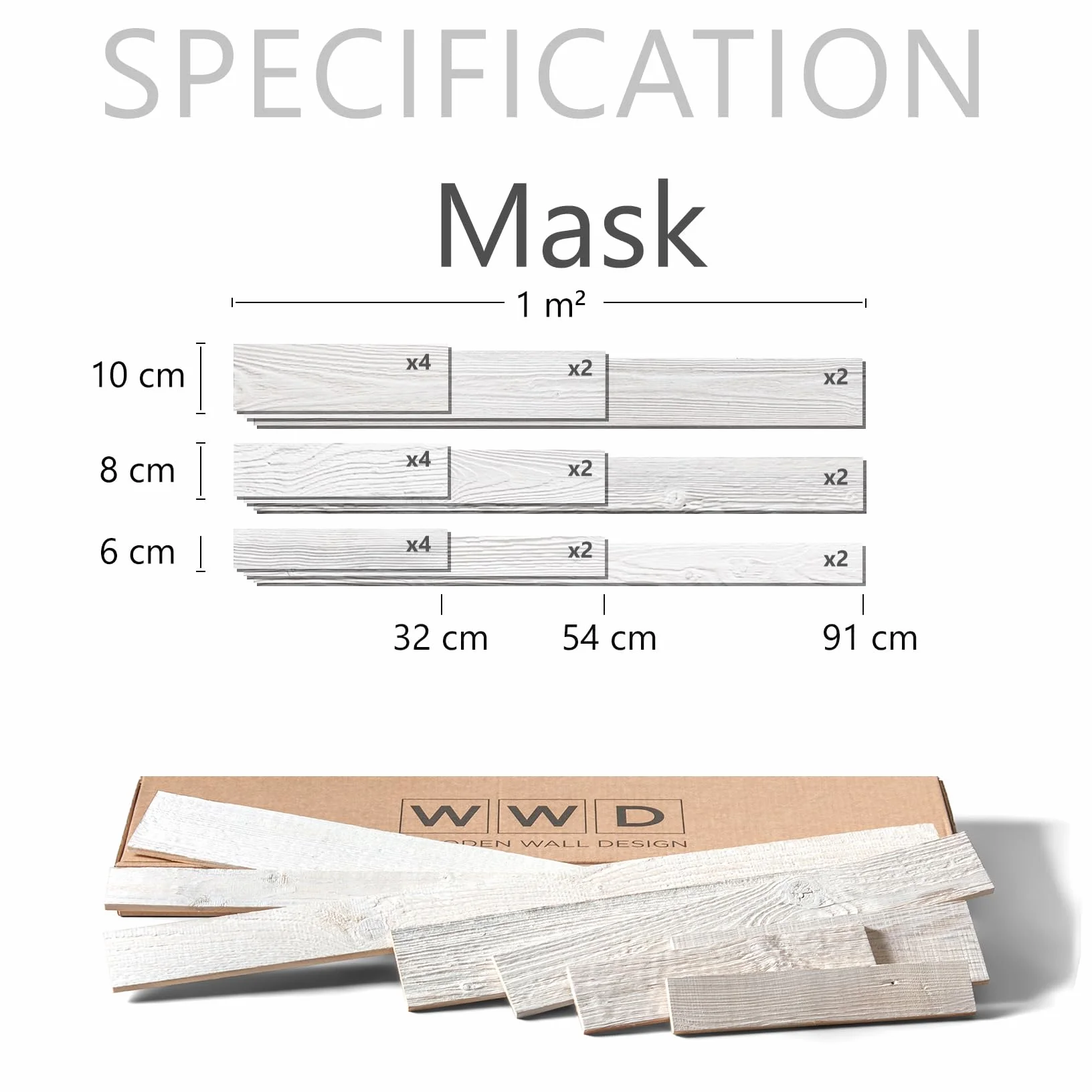Panele Ścienne z Drewna z Odzysku, Biały, Mask, 1 Metr Kwadratowy
