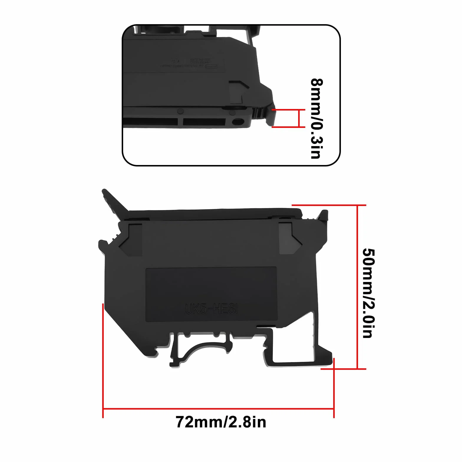 4szt. Bloki zacisków bezpieczników UK5-HESI bez diody LED 6.3A na bezpiecznik 5x20mm, kolor czarny